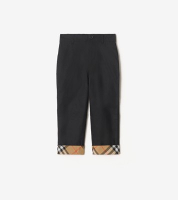 Check Turn-up Cotton Trousers in Black | Burberry® Official