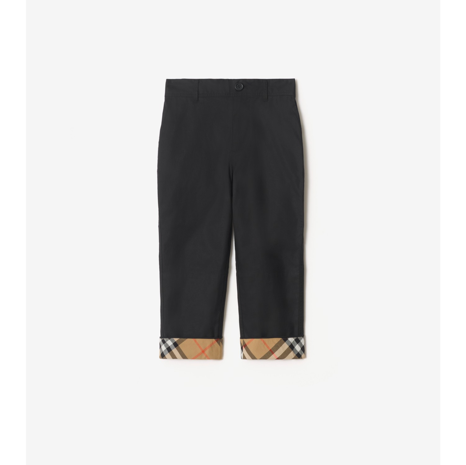 Check Turn-up Cotton Trousers