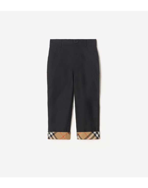 Check Turn-up Cotton Trousers