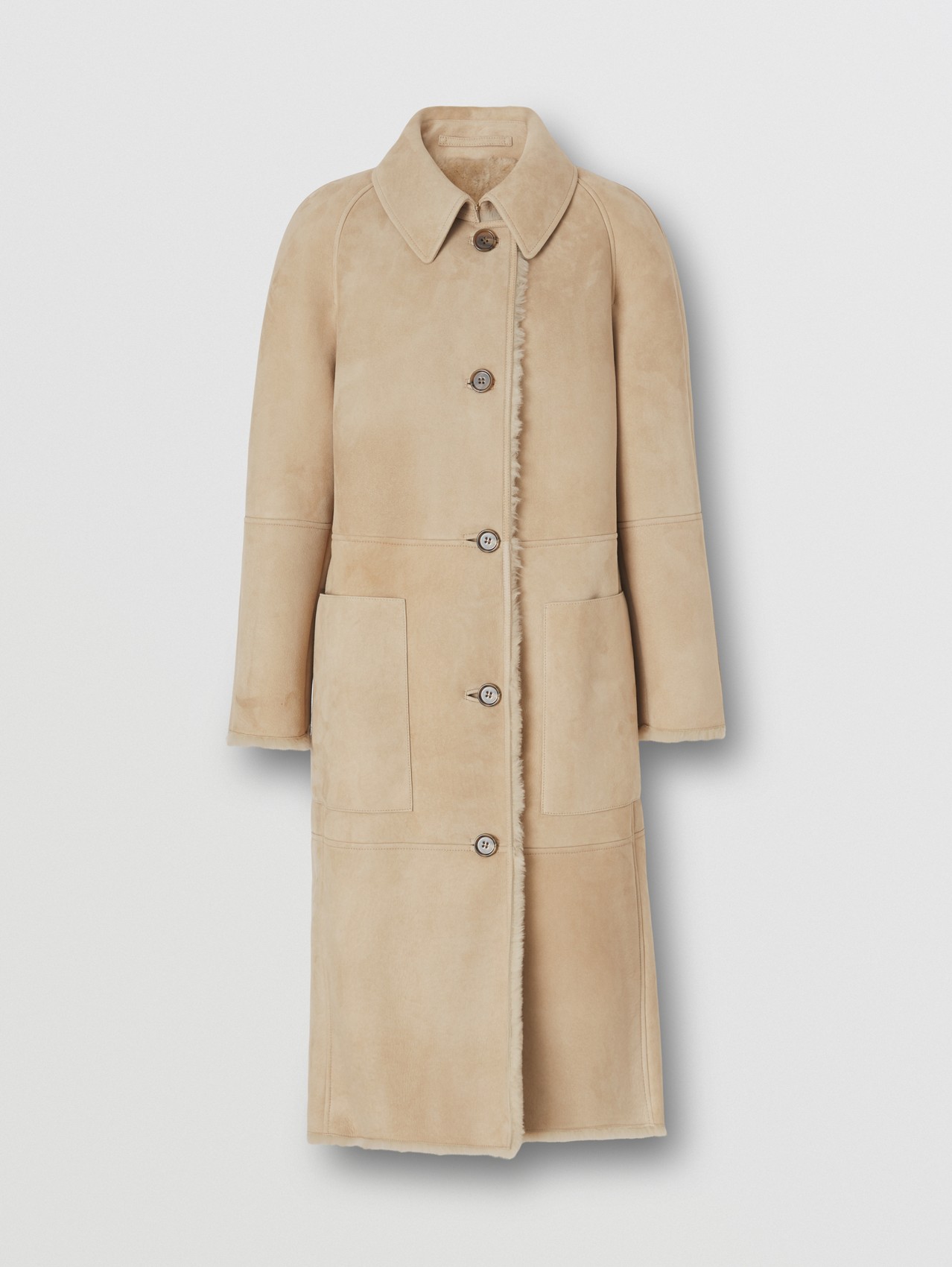 Shearling Single-breasted Coat in Soft Fawn