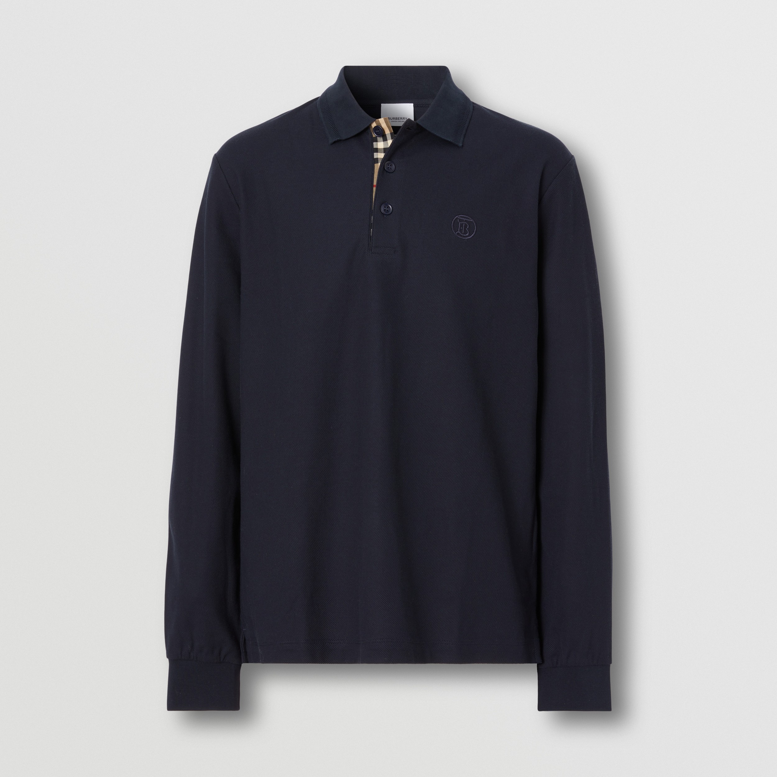 Long-sleeve Monogram Motif Cotton Piqué Polo Shirt in Coal Blue - Men | Burberry® Official - 4