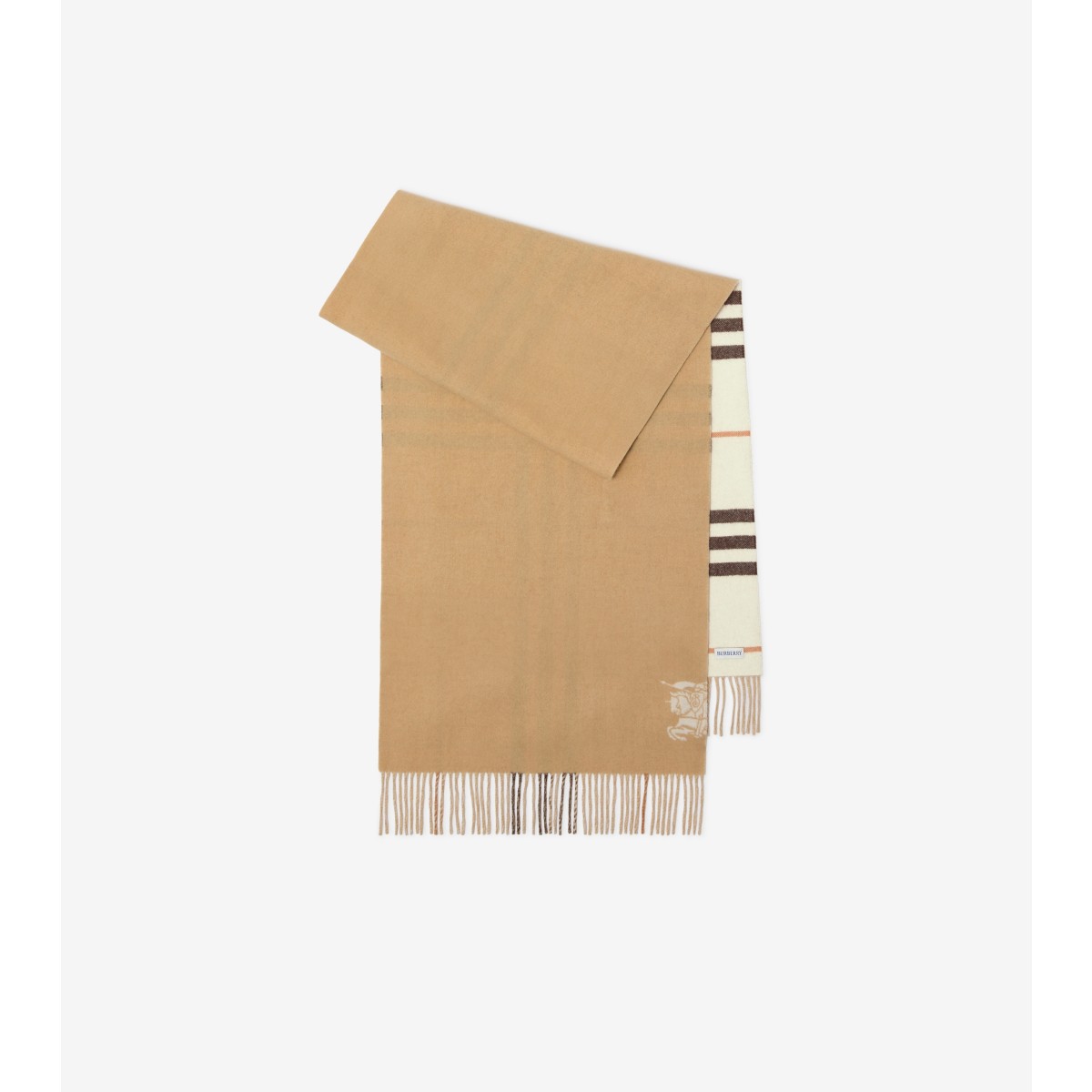 Burberry Wide Reversible Check Cashmere Scarf In Black