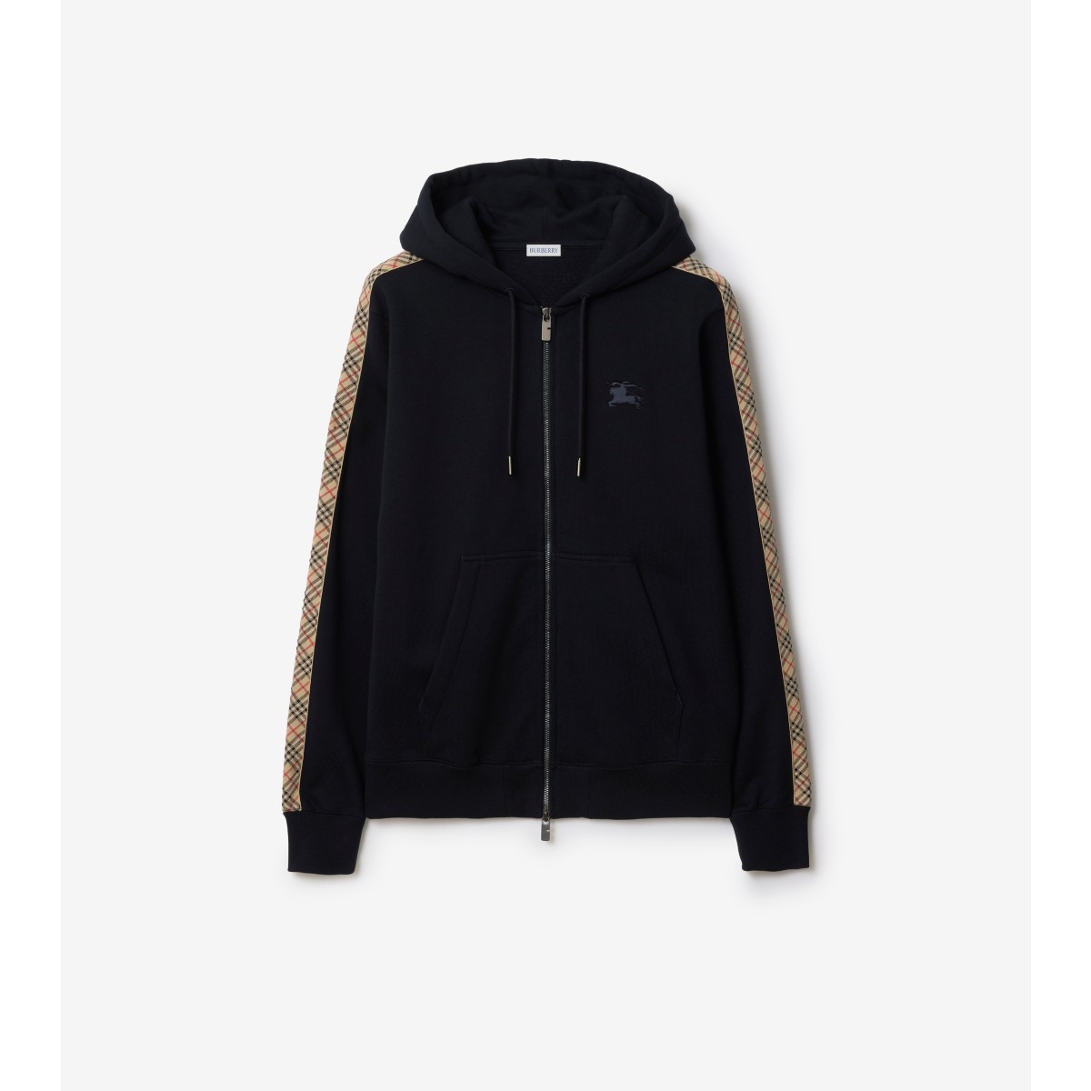  Check Trim Cotton Zip Hoodie