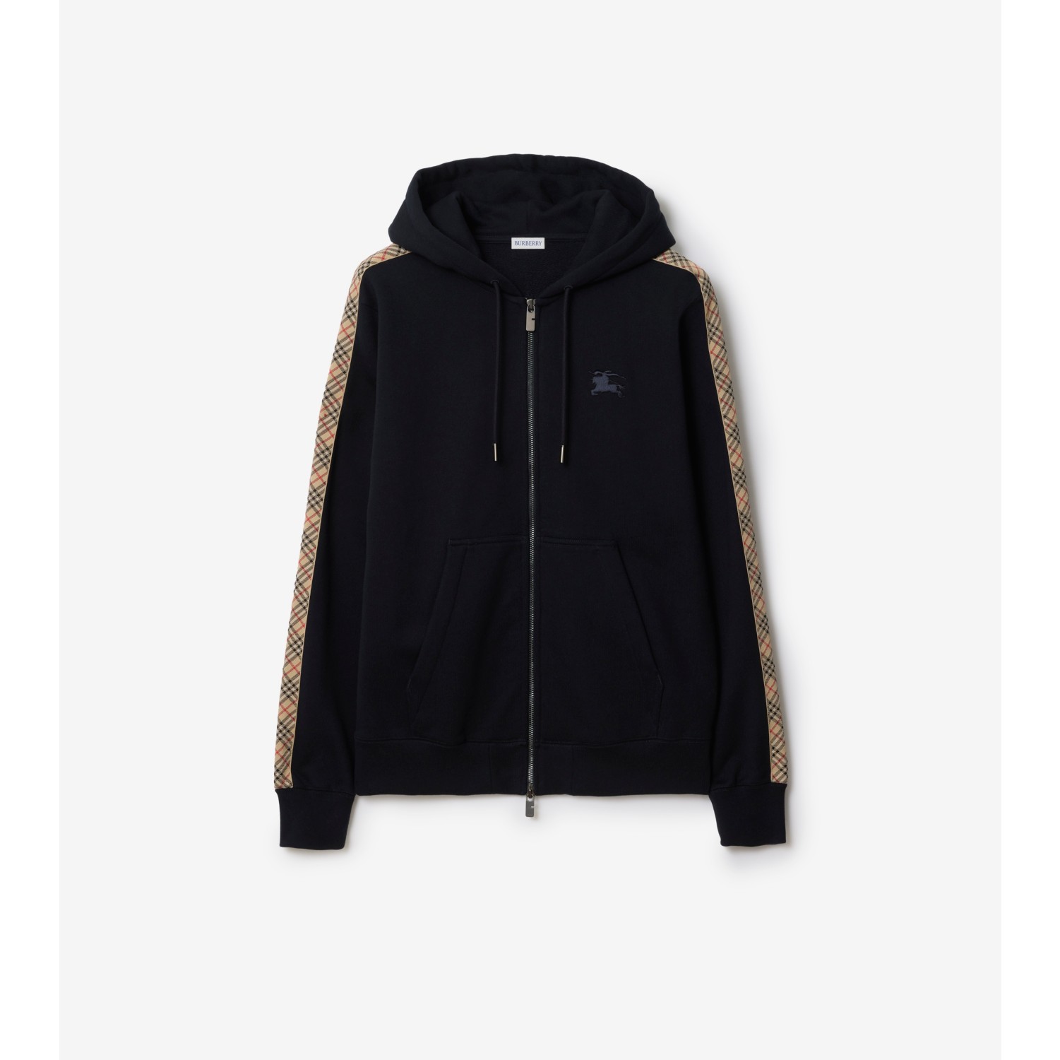 Check Trim Cotton Zip Hoodie