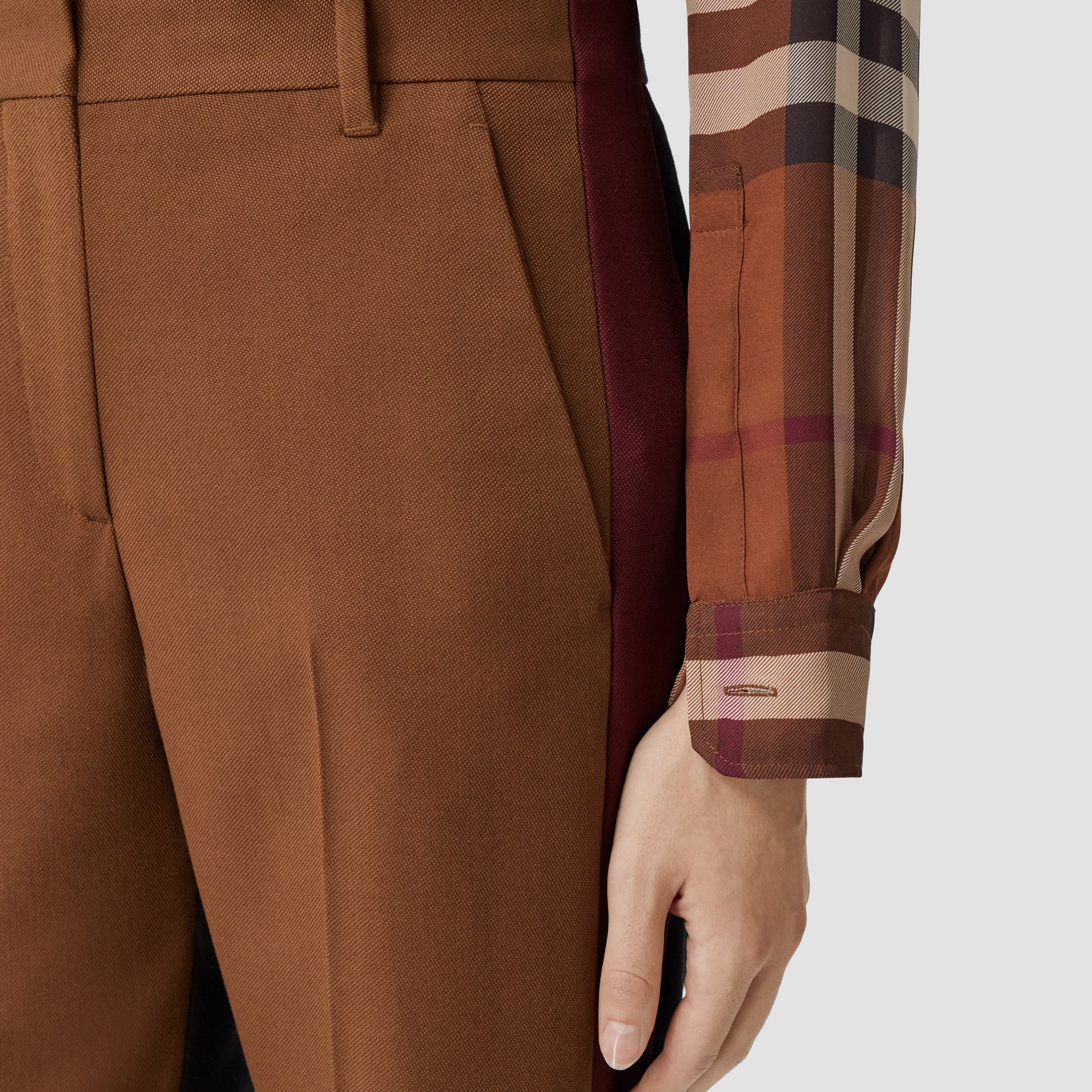 Colour Block Wool Blend Tailored Trousers in Dark Birch Brown - Women | Burberry® Official - 4