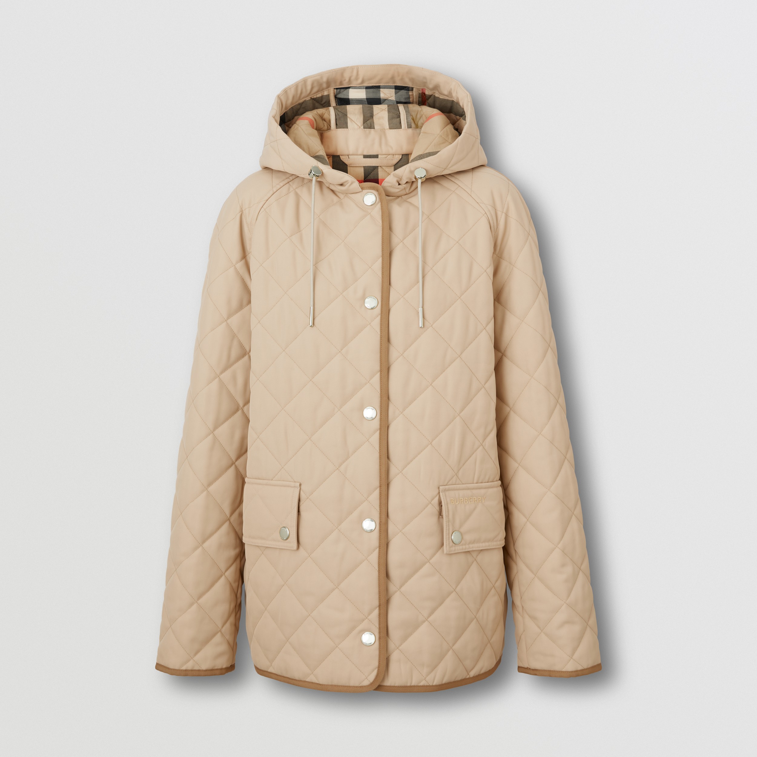 Logo Detail Diamond Quilted Hooded Jacket in Soft Fawn - Women | Burberry® Official - 4