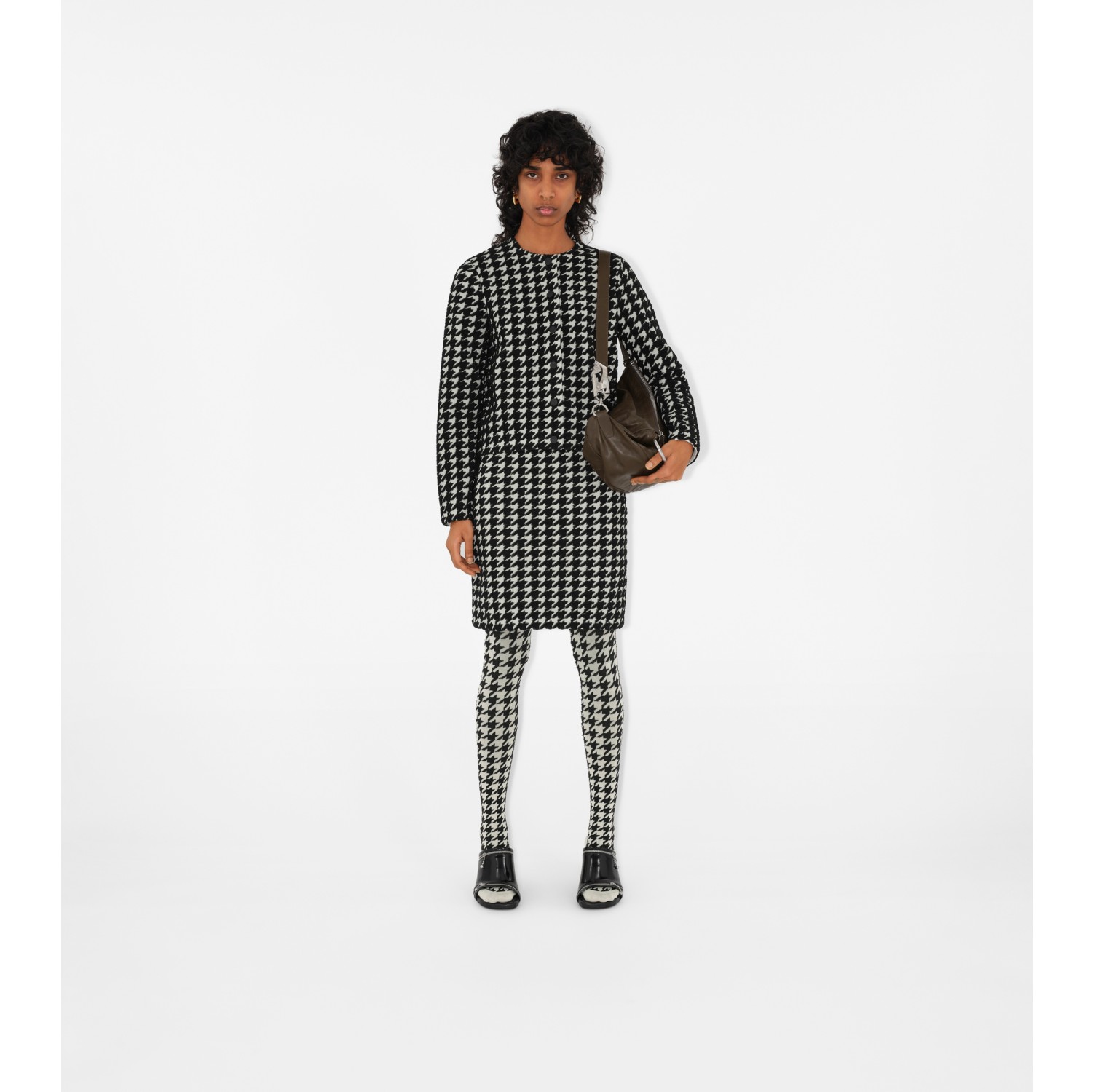 Houndstooth Nylon Blend Mini Skirt