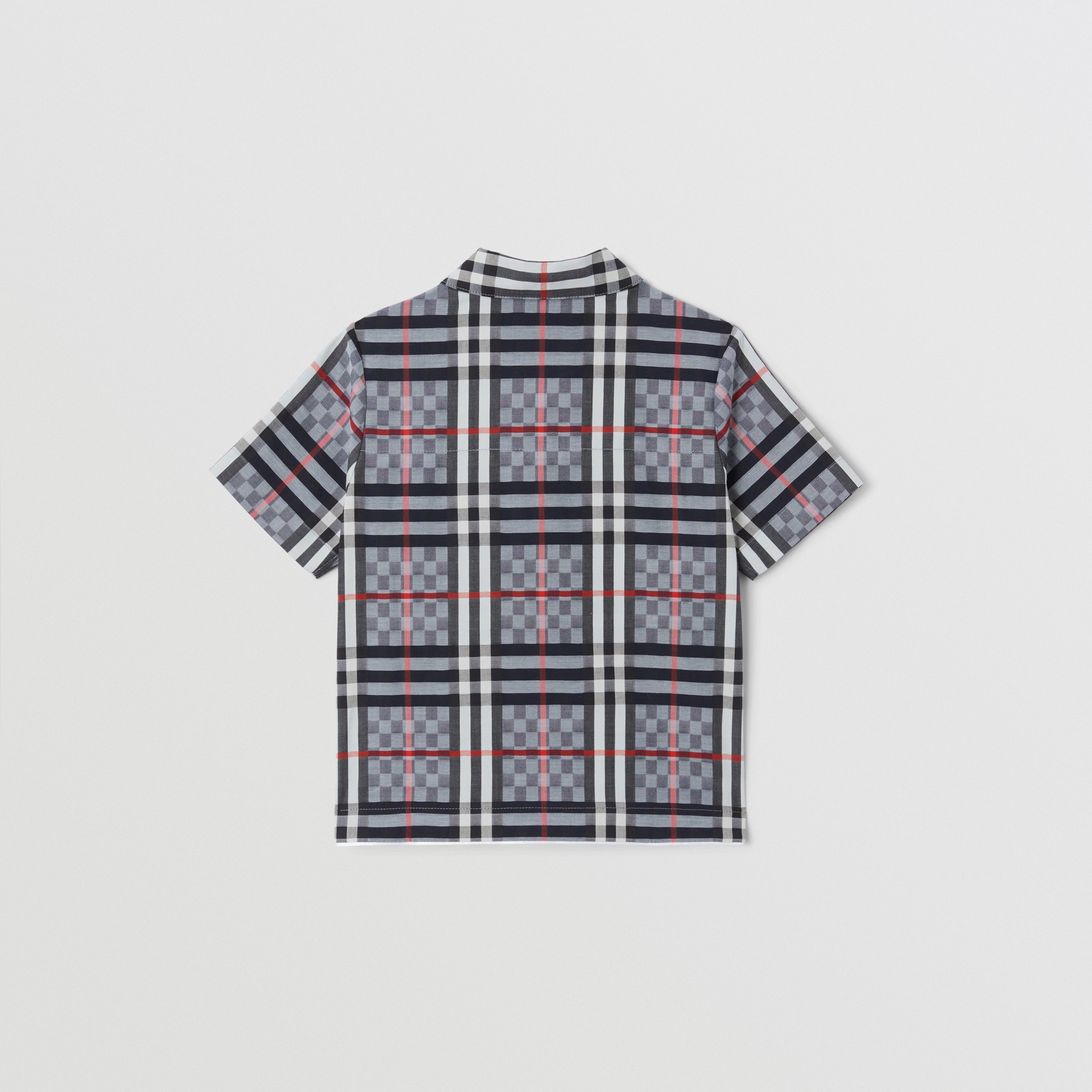 Short-sleeve Chequerboard Stretch Cotton Shirt in Pale Blue - Children | Burberry® Official - 4