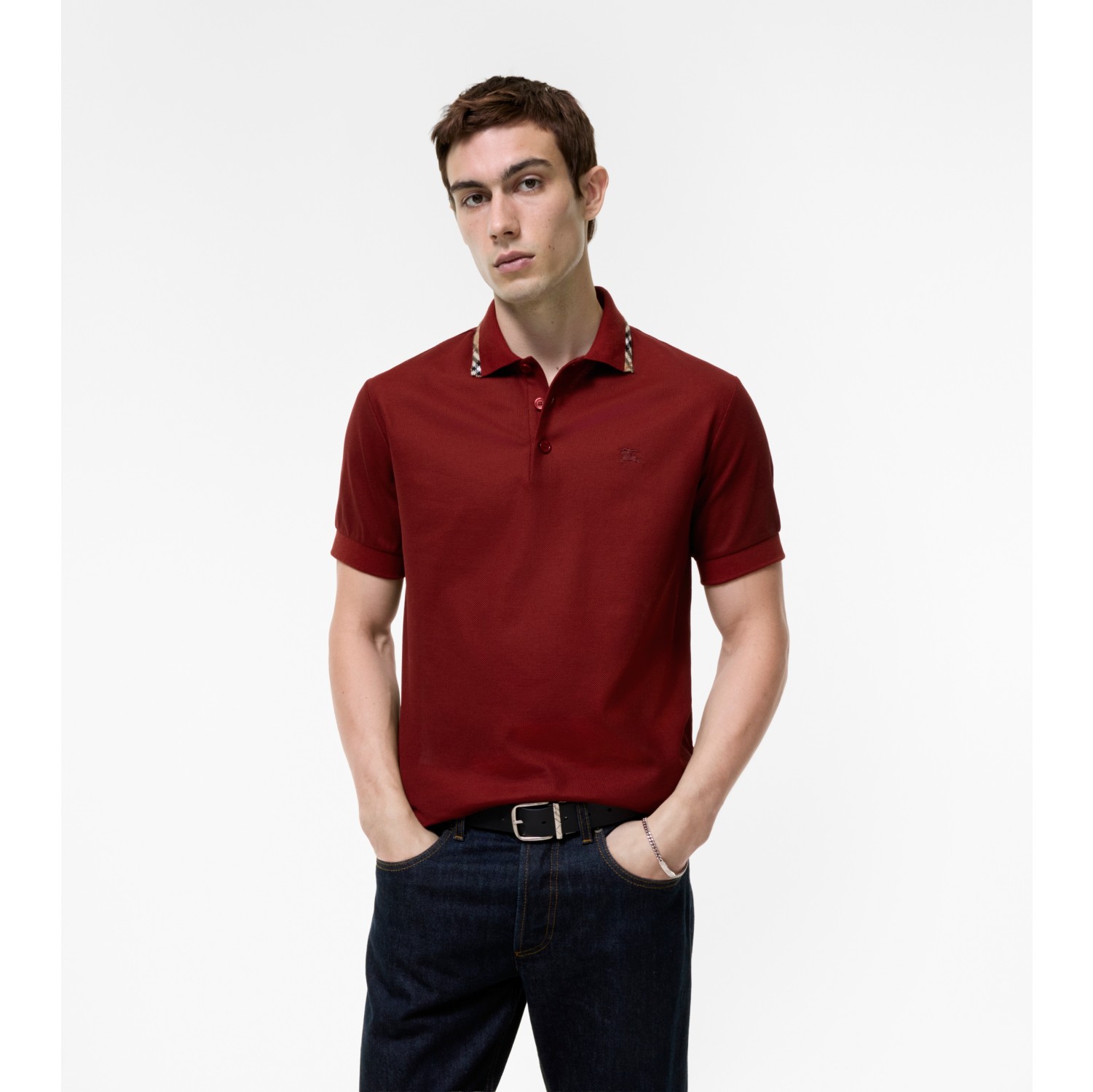 Check Trim Cotton Polo Shirt