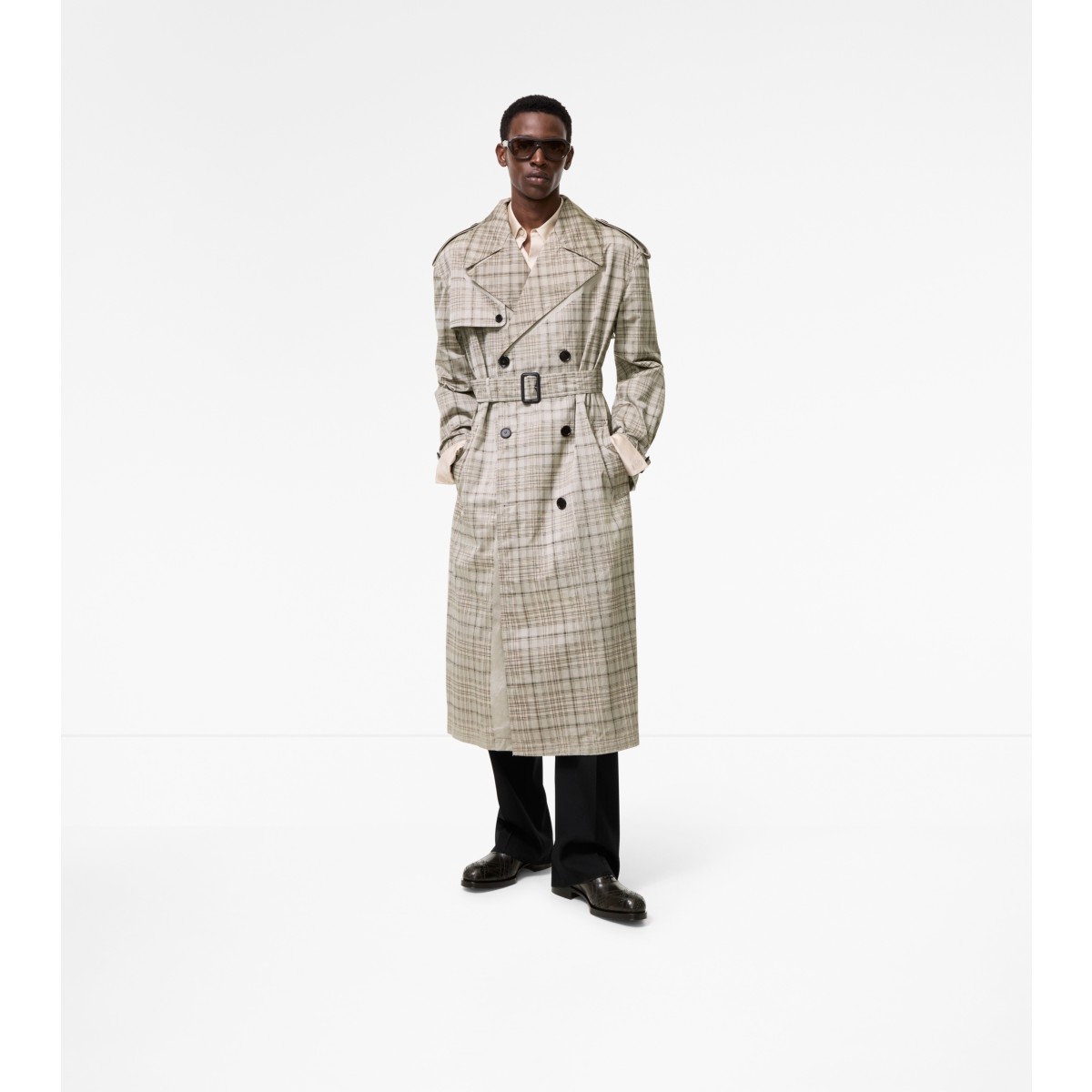  Check Long Nylon Cotton Hoxton Trench Coat