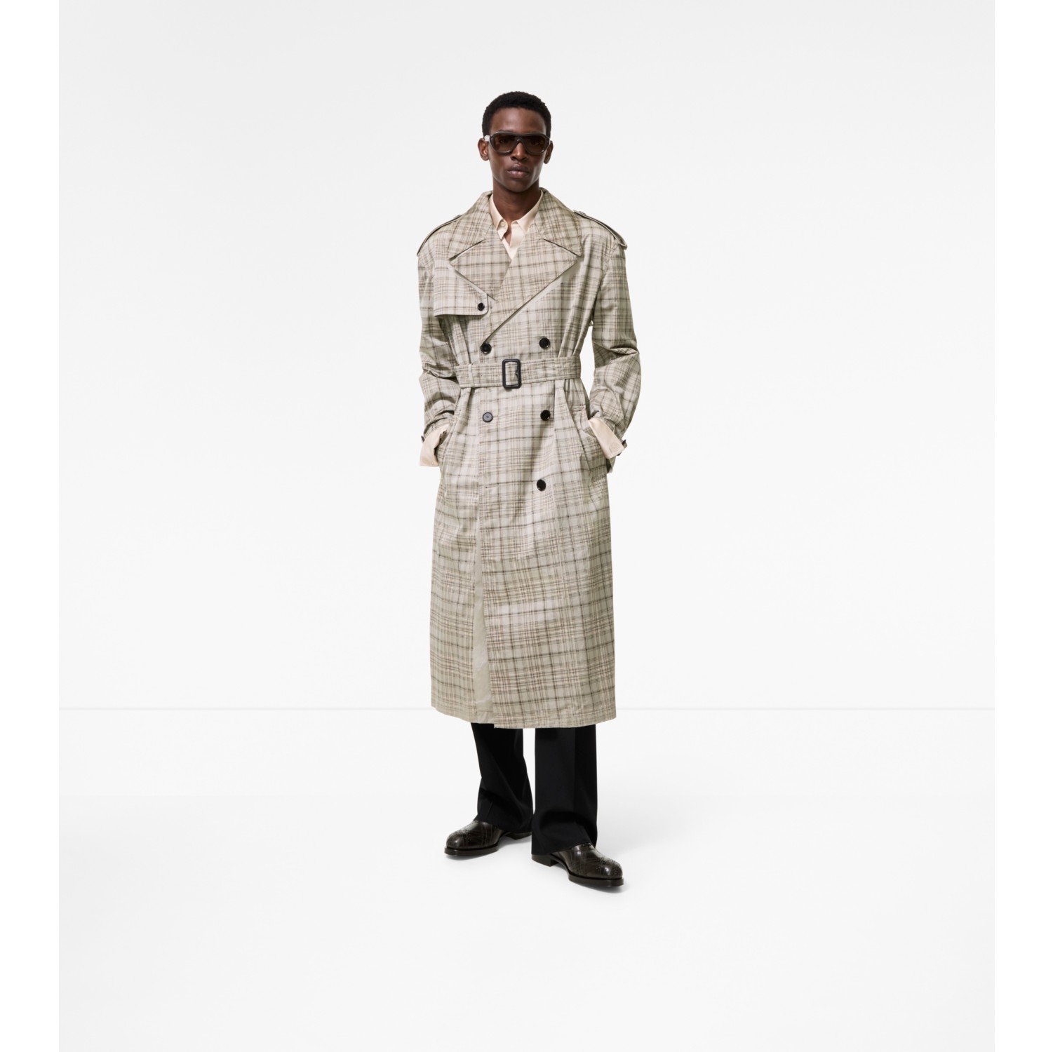 Long Check Nylon Cotton Hoxton Trench Coat