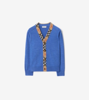 チェックトリム ウールカーディガン (ヒヤシンスブルー) | Burberry