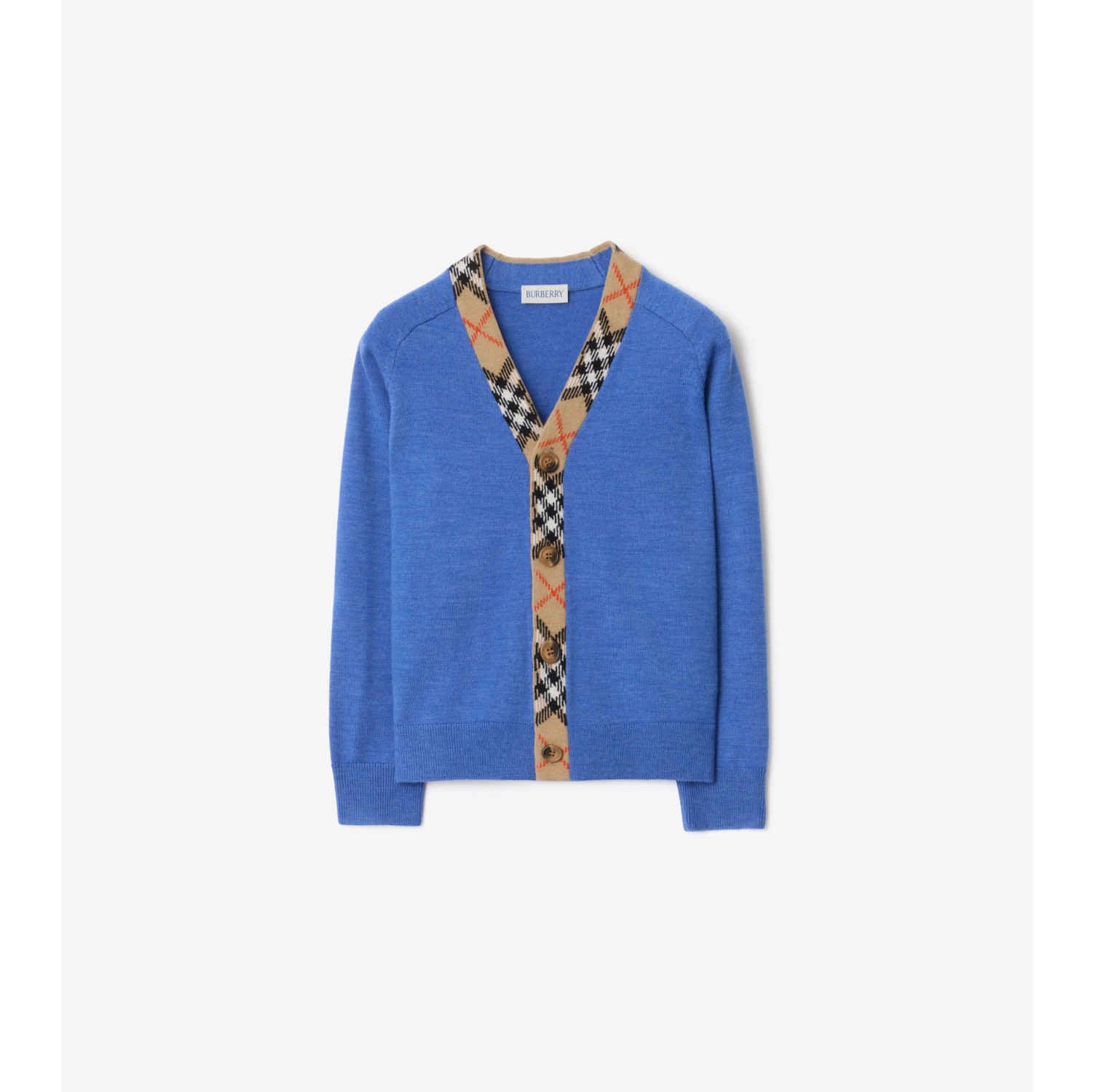 Check Trim Wool Cardigan