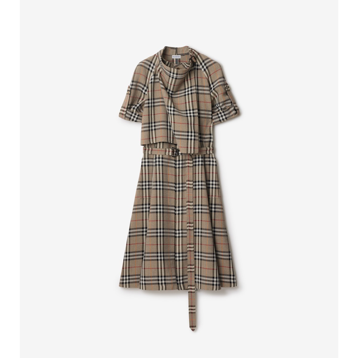 Burberry Check Silk Blend Trench Dress In Brown