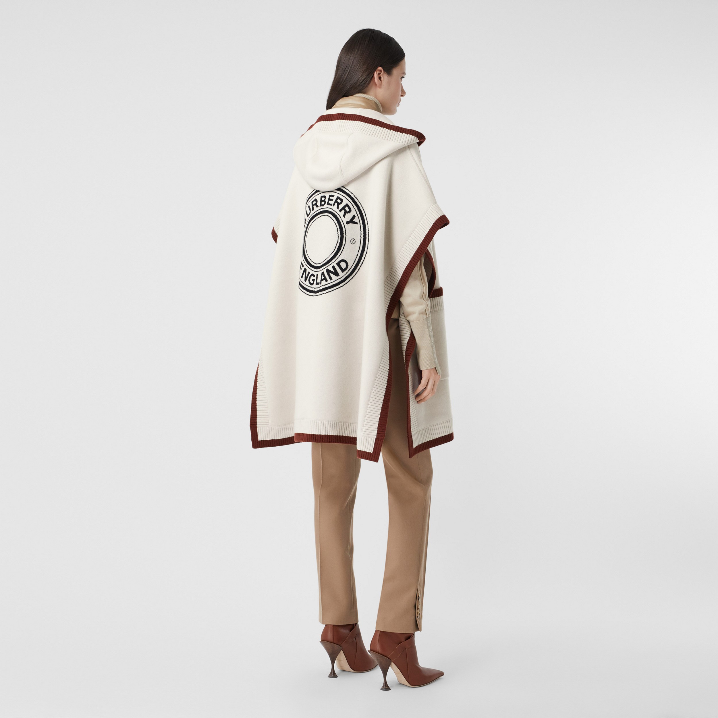 Logo Graphic Wool Cashmere Jacquard Hooded Cape in Canvas | Burberry® Official - 1