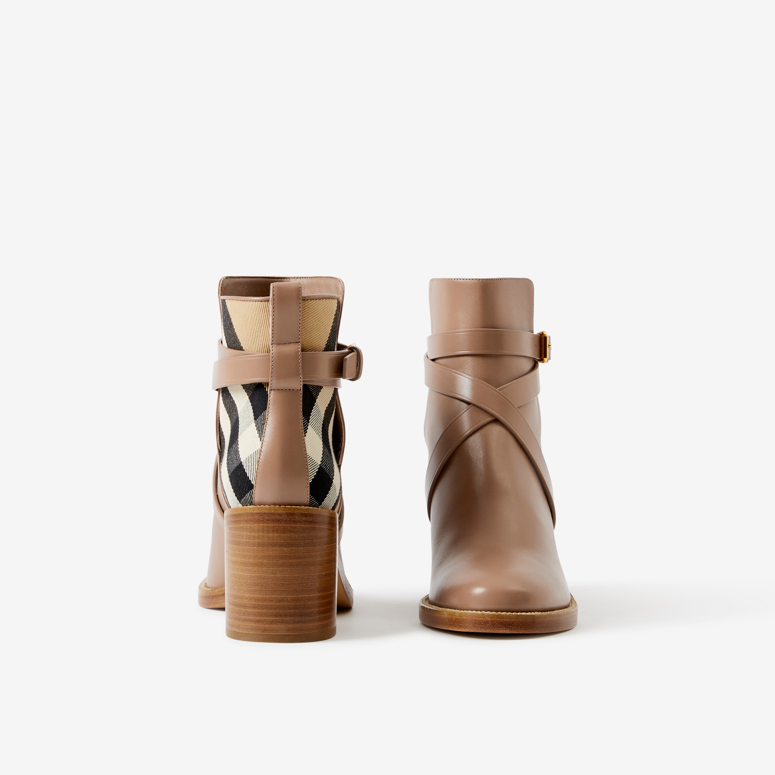 House Check and Leather Ankle Boots in Wheat - Women | Burberry® Official - 4