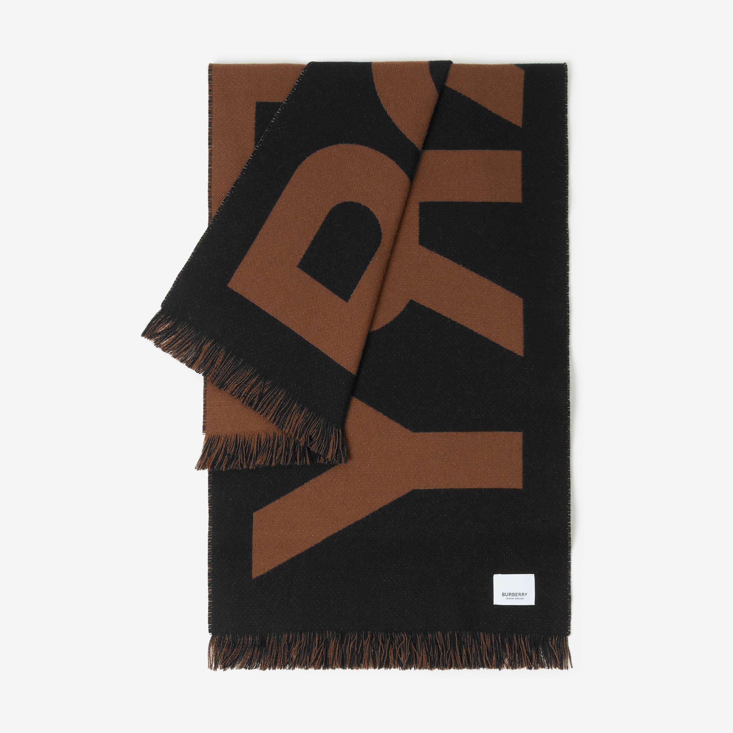 Cachecol de lã com logotipo em jacquard (Marrom Bétula Escuro/preto) | Burberry® oficial - 3