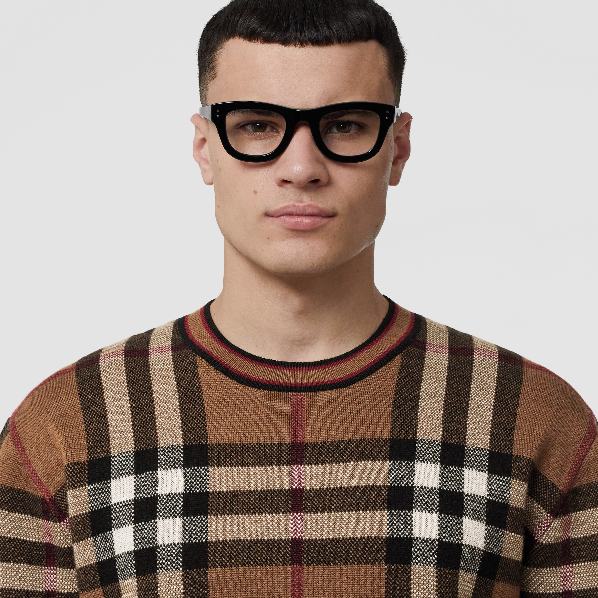 Check Wool Jacquard Sweater in Birch Brown - Men | Burberry® Official - 4