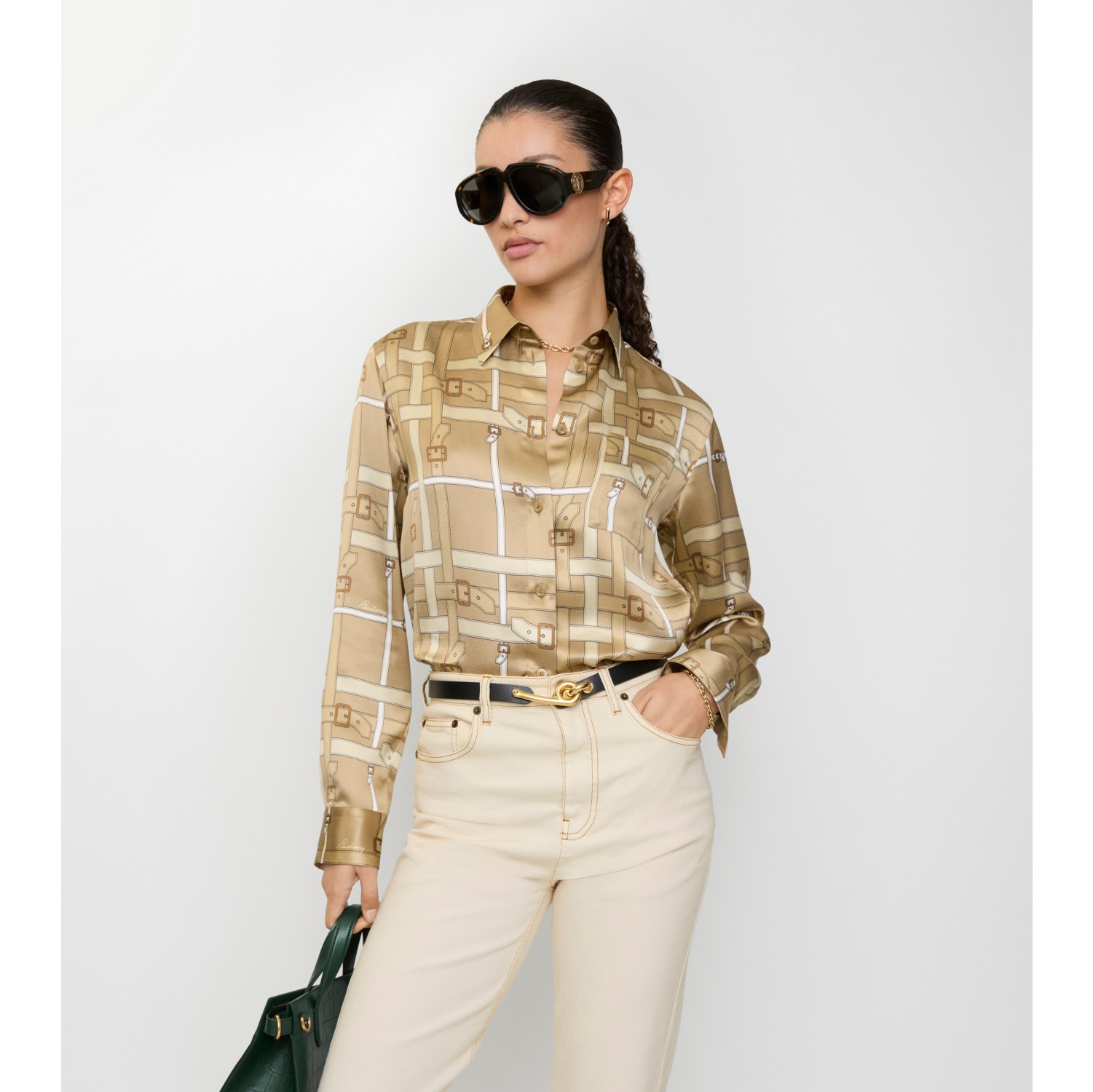 Regular Fit Belt Check Viscose Shirt