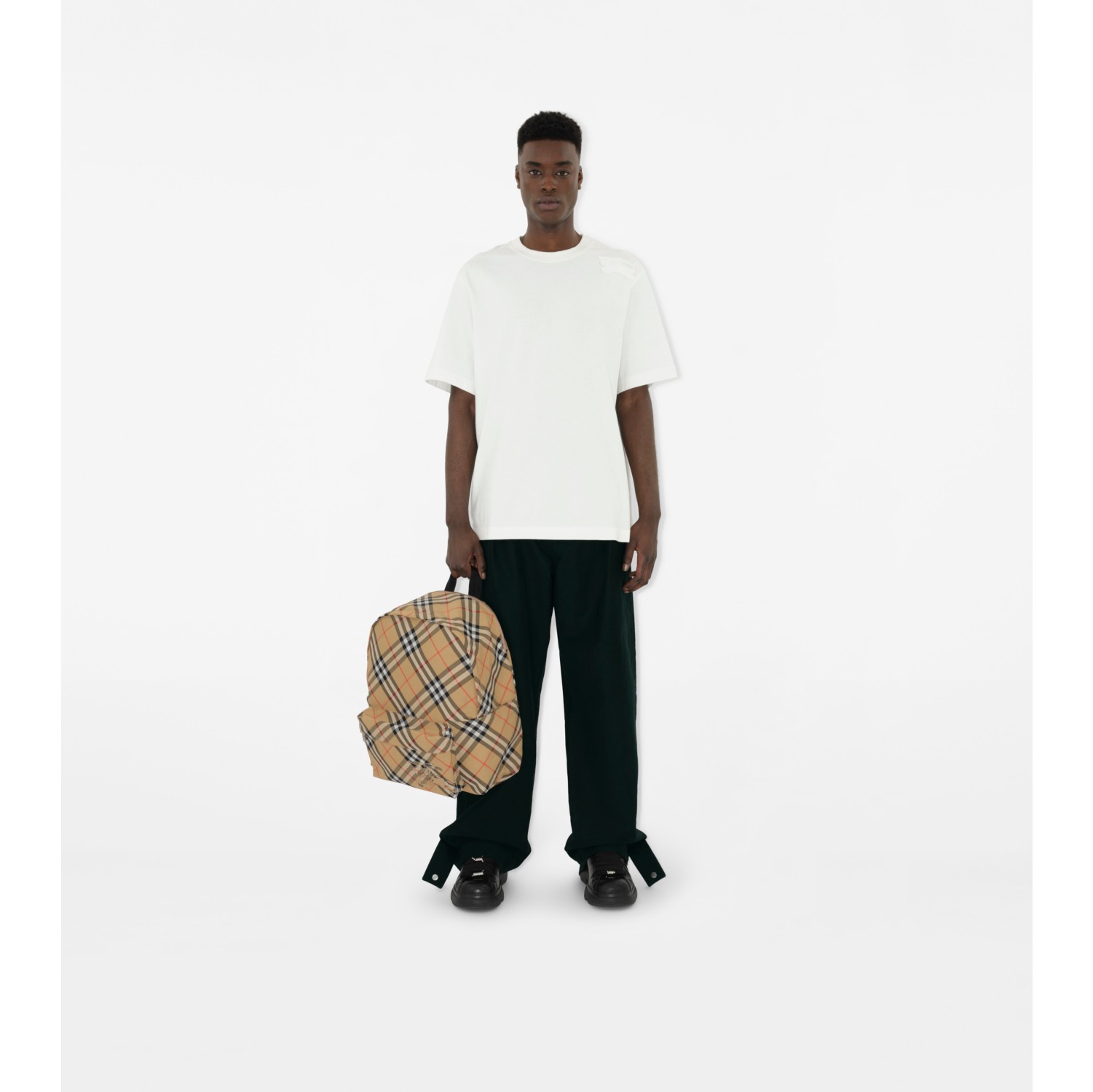 Check Backpack in Sand Men Nylon Burberry Official