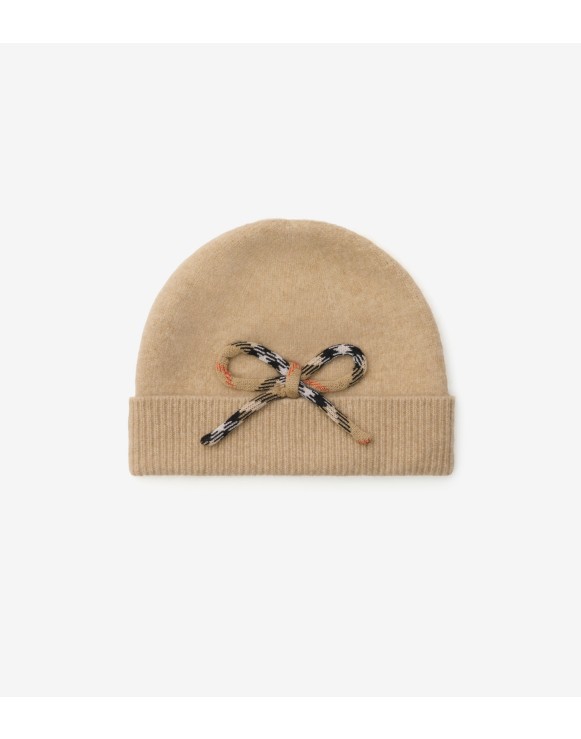 Check Bow Wool Cashmere Beanie