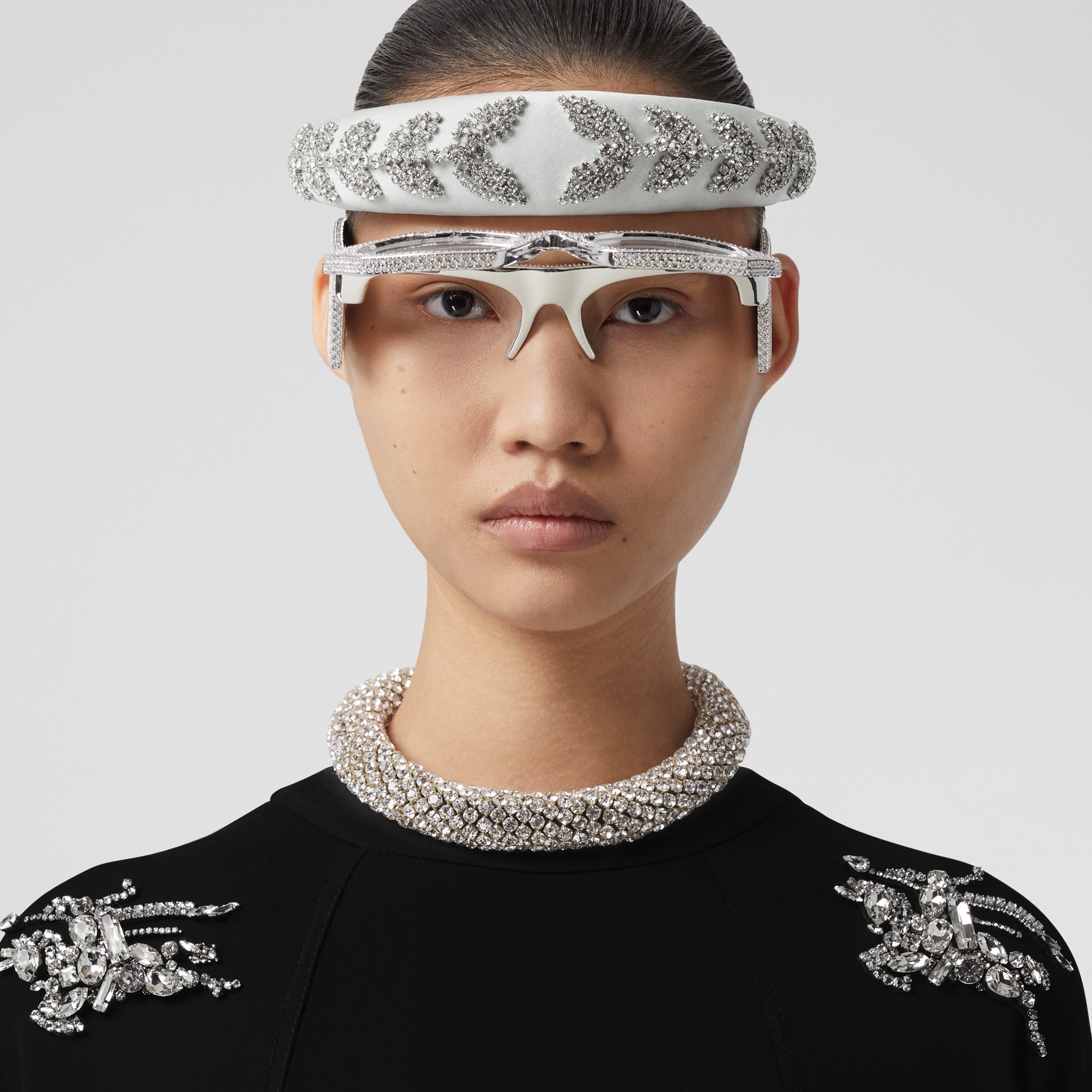 Crystal Detail Silk Blend Hairband in Optic White - Women | Burberry® Official - 3