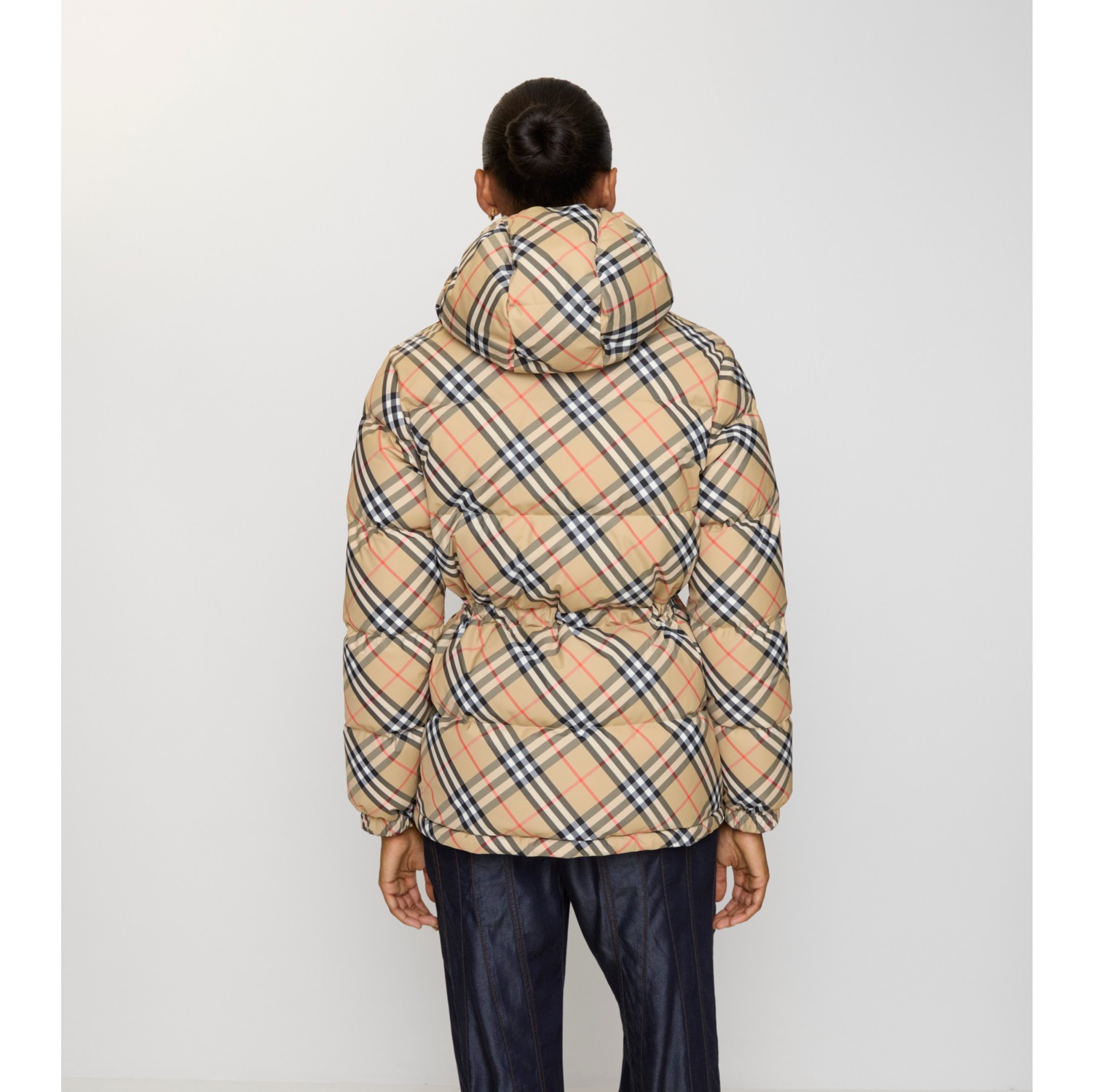 Check Nylon Hooded Puffer Jacket in Sand - Women | Burberry® Official