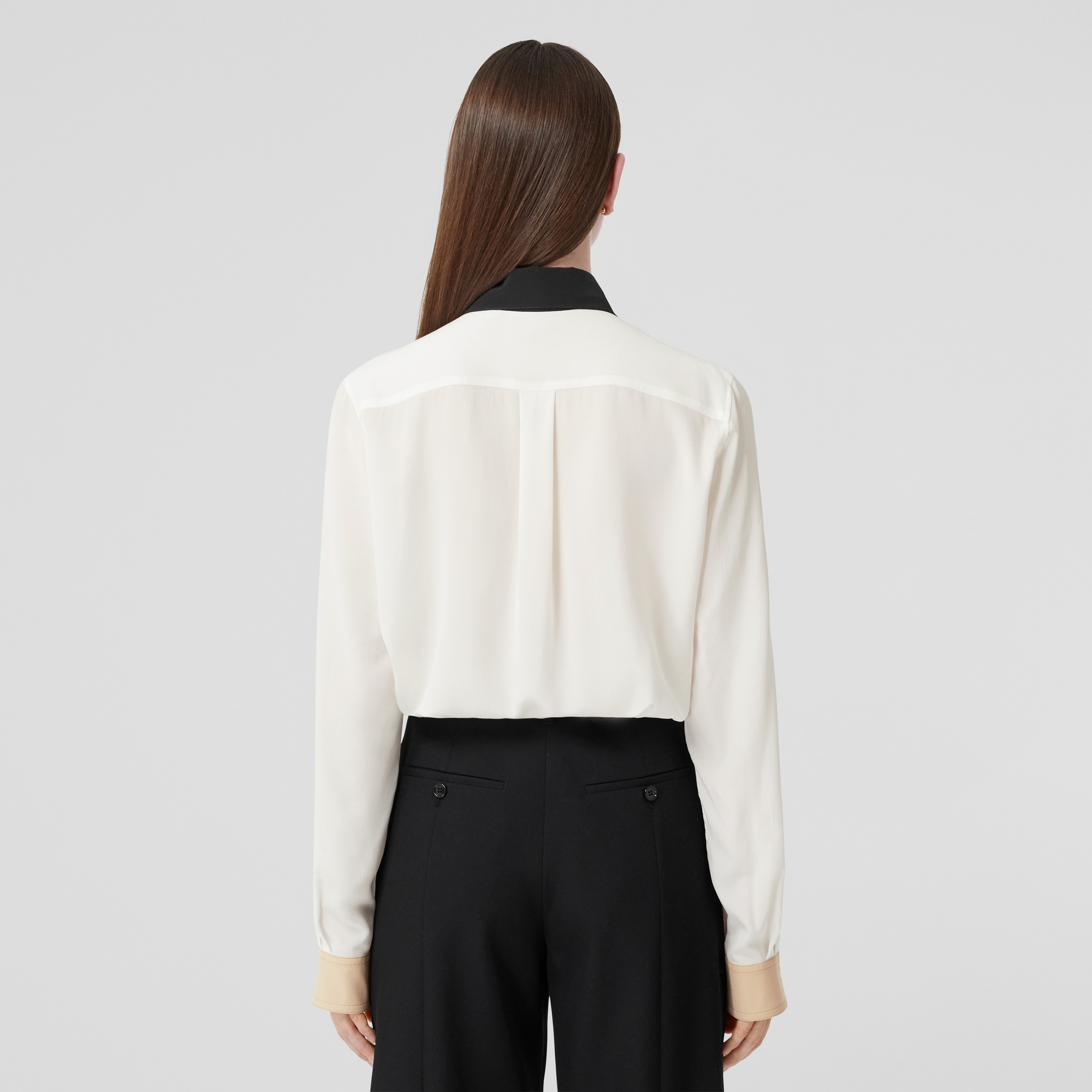 Logo Detail Silk Crepe de Chine Shirt in Natural White - Women | Burberry® Official - 3