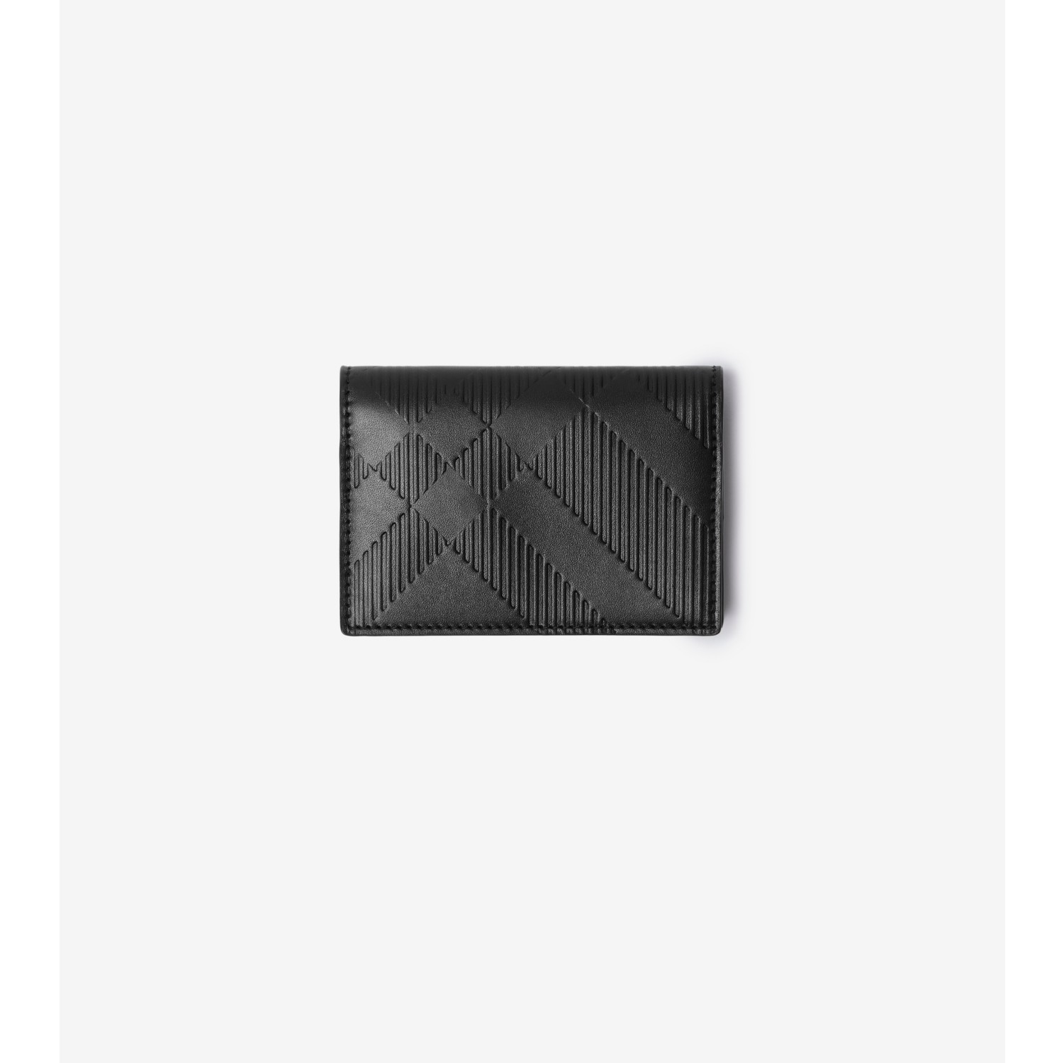 Embossed Check Bifold Card Case in Black Men Leather Burberry Official