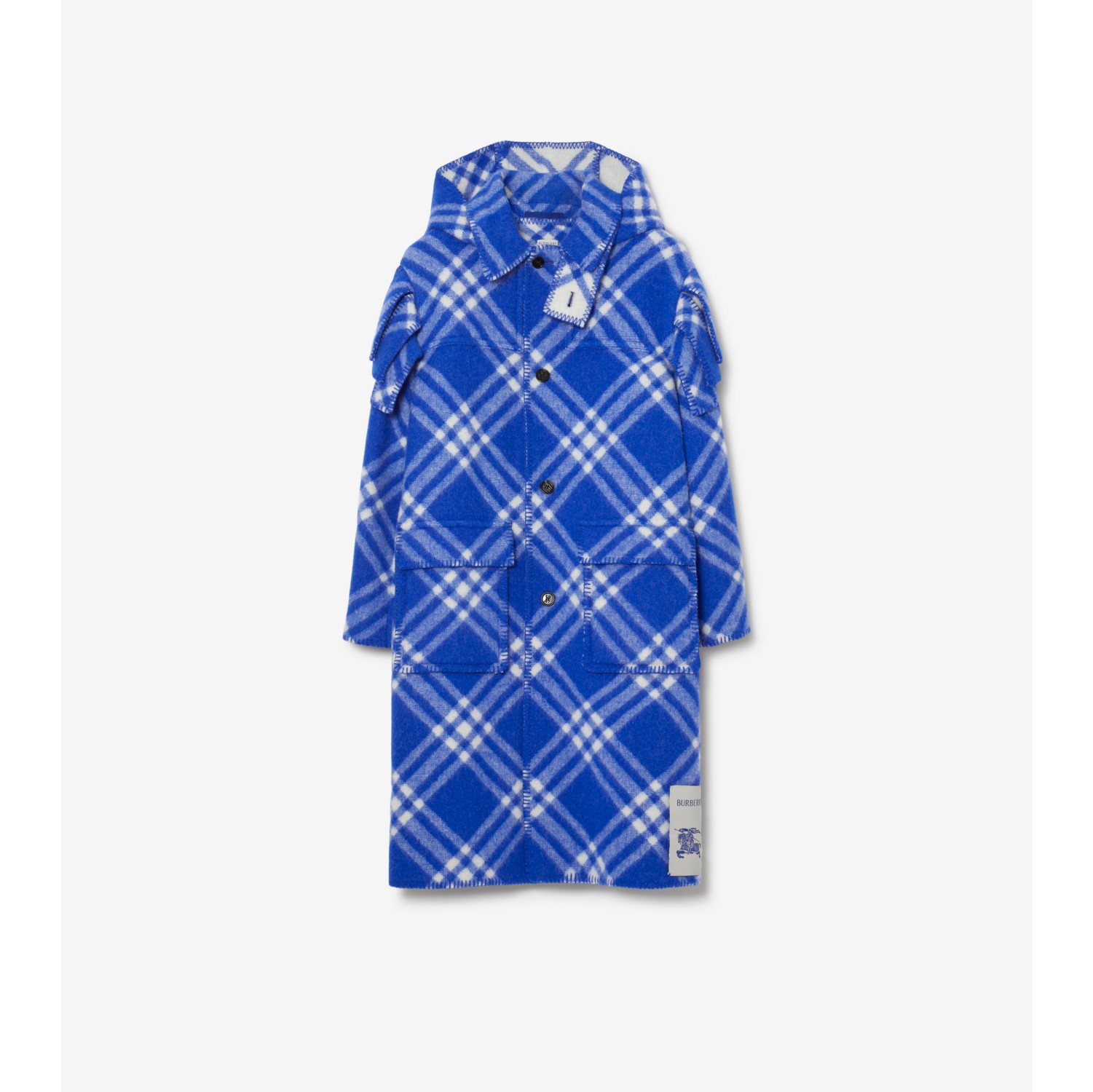 Check Wool Blanket Cape in Knight Burberry Official