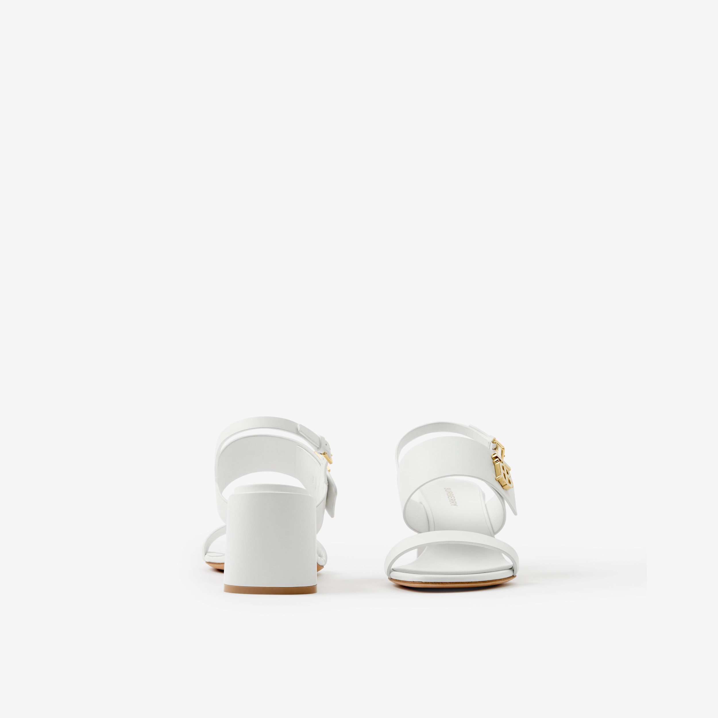 Monogram Motif Leather Sandals in Optic White - Women | Burberry® Official - 4