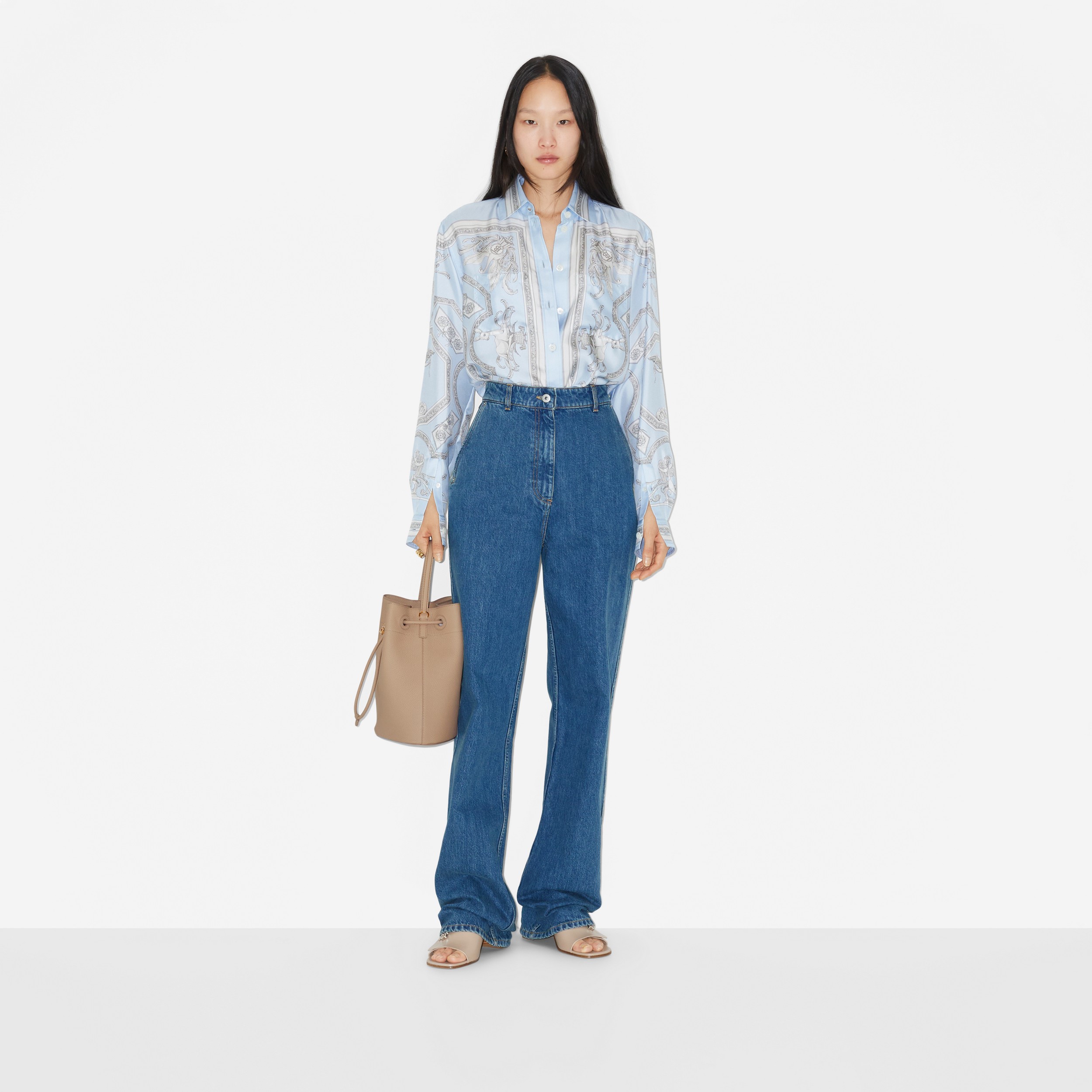 스태츄 프린트 실크 셔츠 (페일 블루) - 여성 | Burberry® - 2