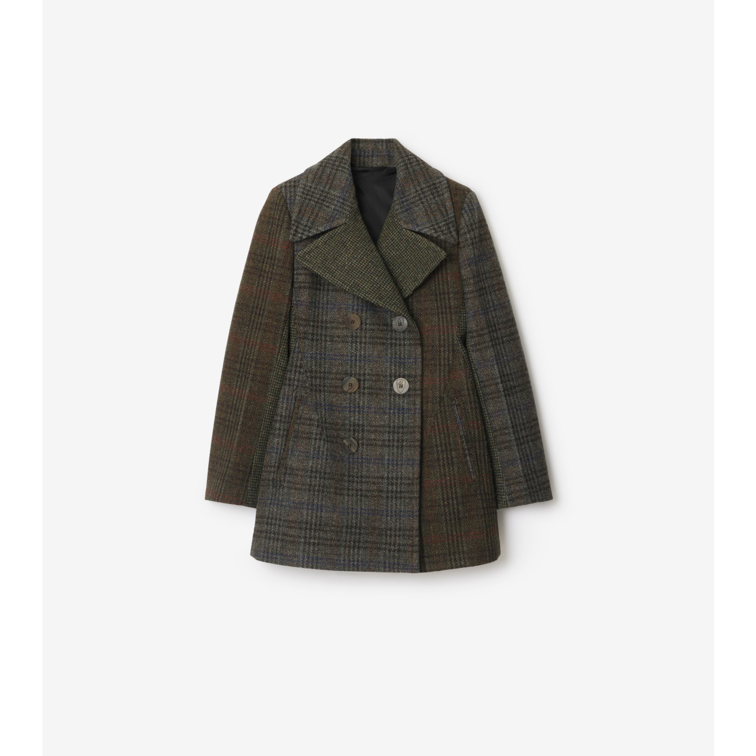 Patchwork Check Wool Pea Coat