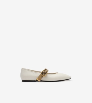 Check Strap Leather Robin Ballerinas in Sandy beige - Women | Burberry® Official