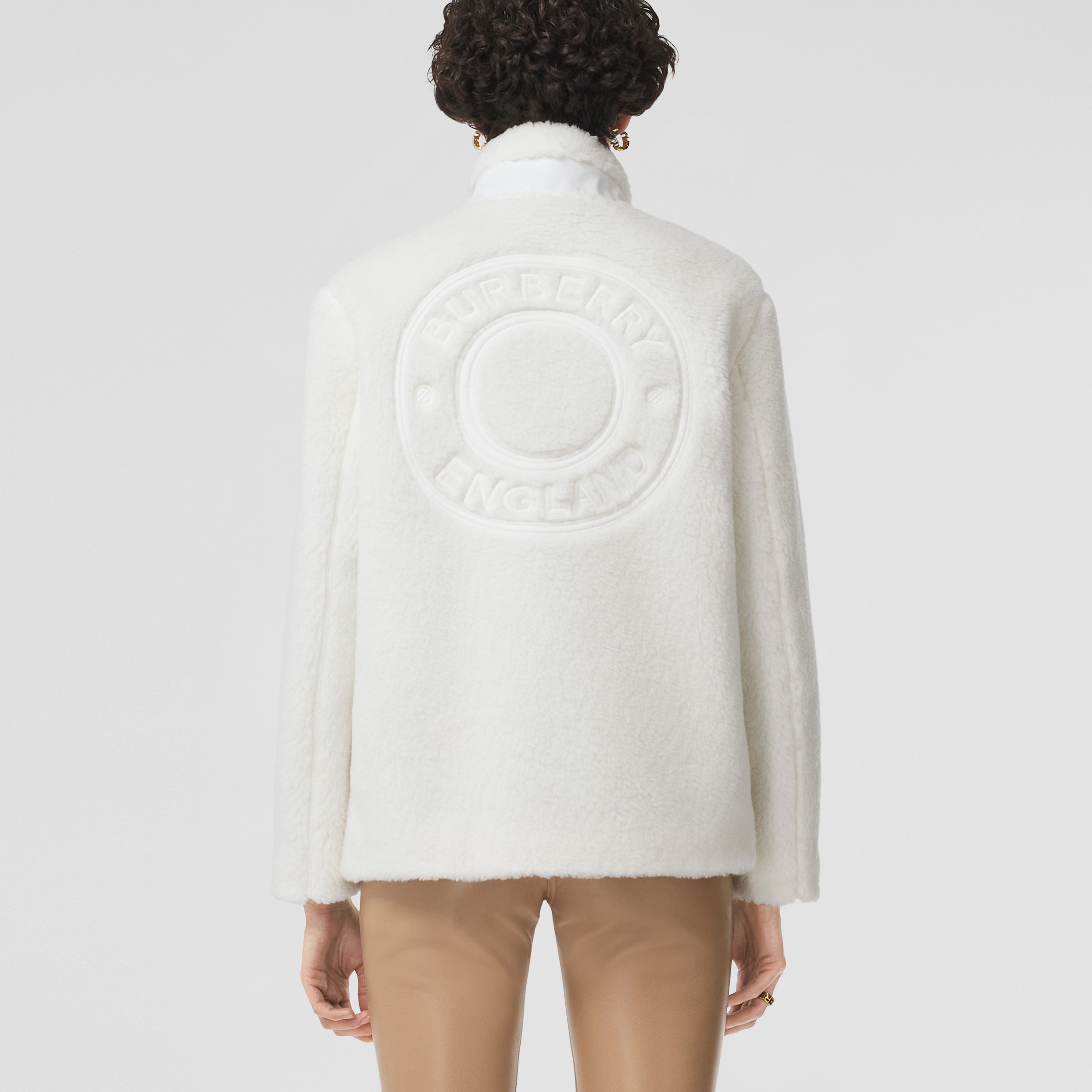 Logo Graphic Wool Cashmere Blend Fleece Jacket in Ecru - Women | Burberry® Official - 3
