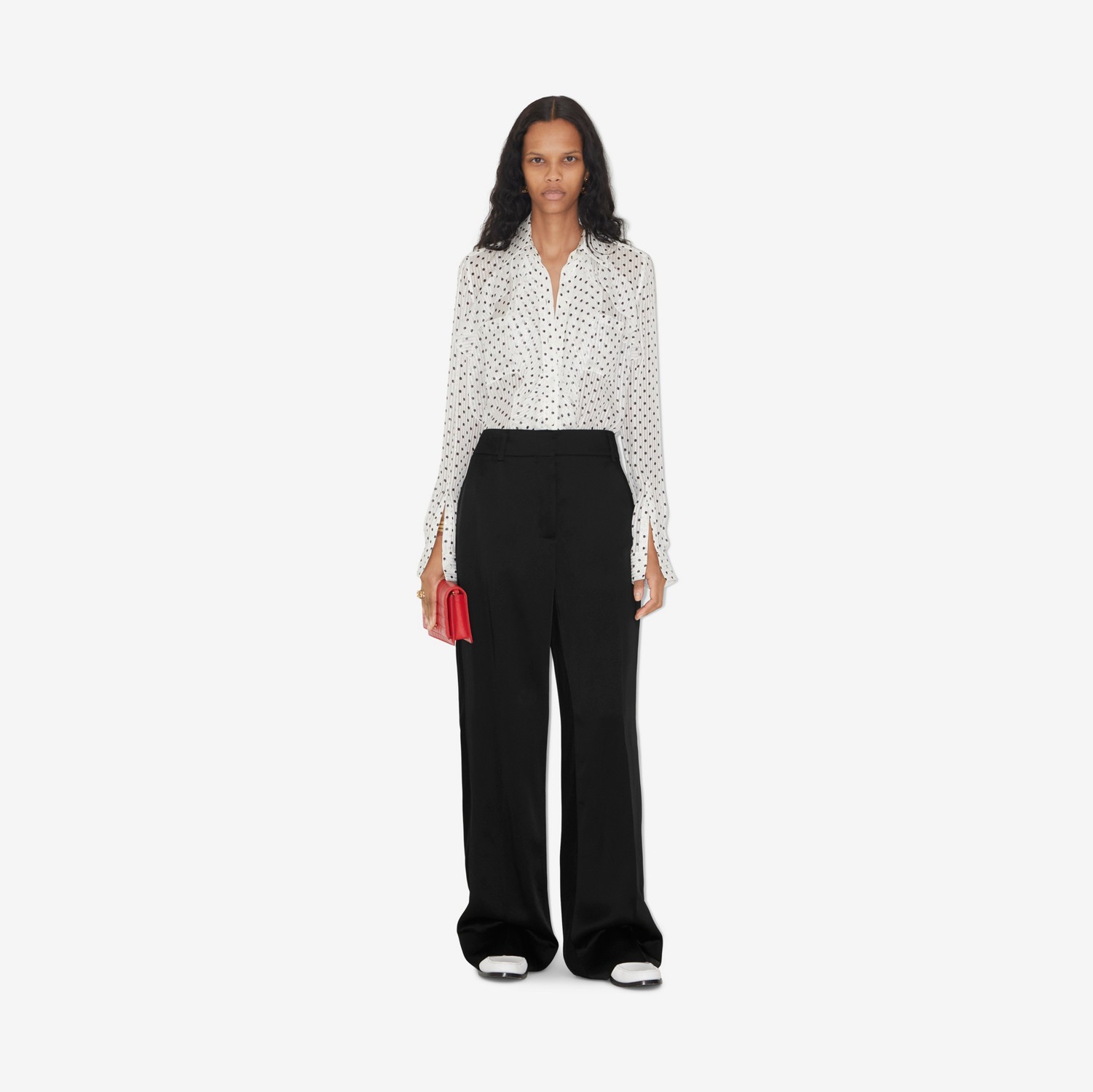 Calças estilo pantalona de cetim (Preto) - Mulheres | Burberry® oficial