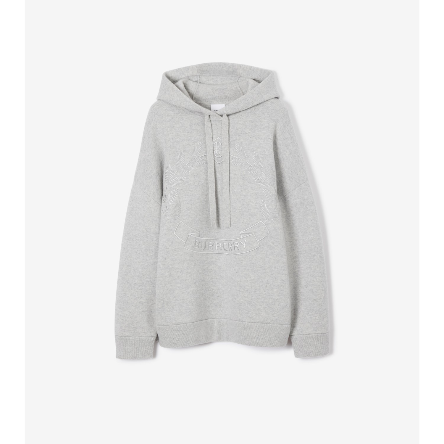 Oak Leaf Crest Cashmere Blend Hoodie in Light grey melange