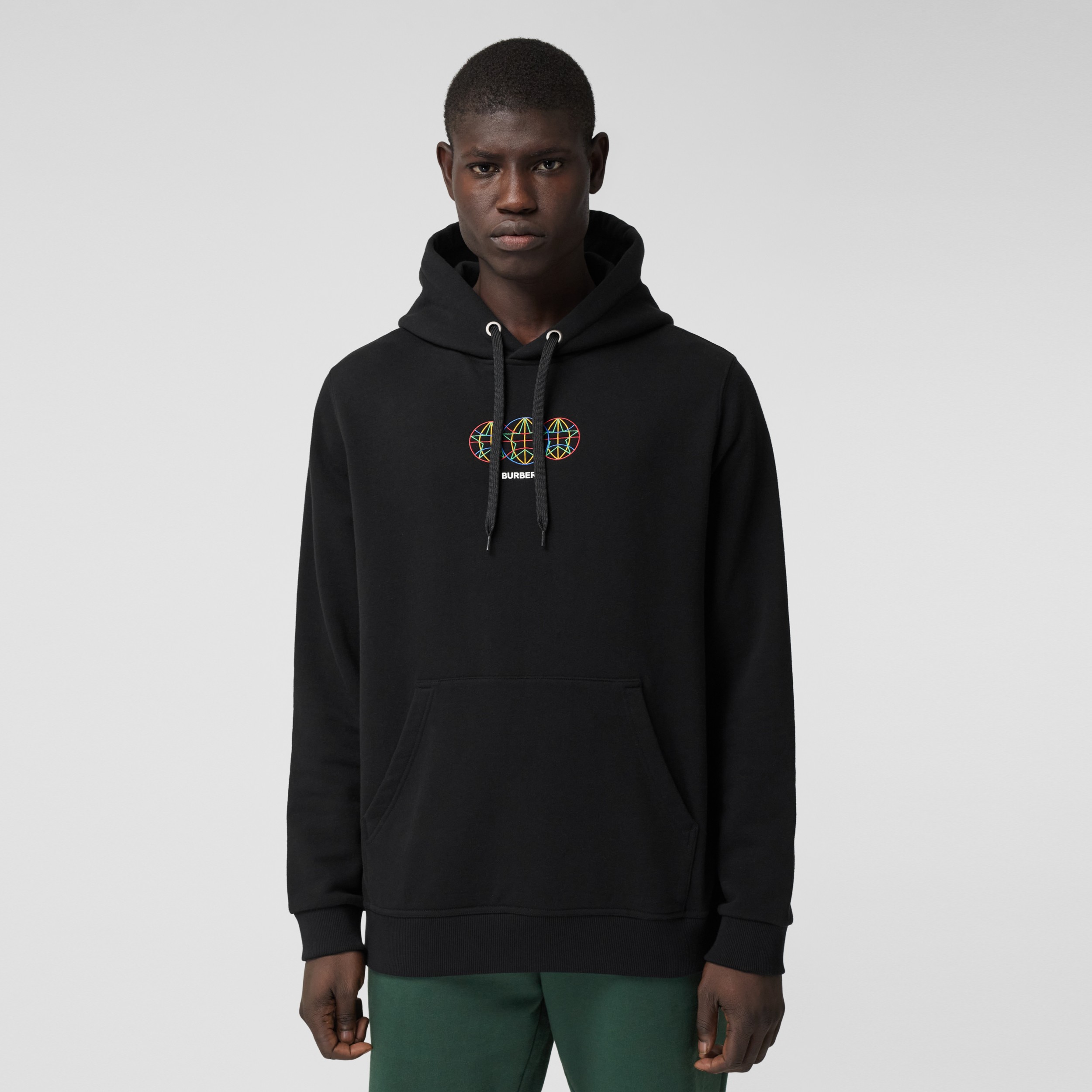 Embroidered Globe Graphic Cotton Hoodie in Black - Men | Burberry ...
