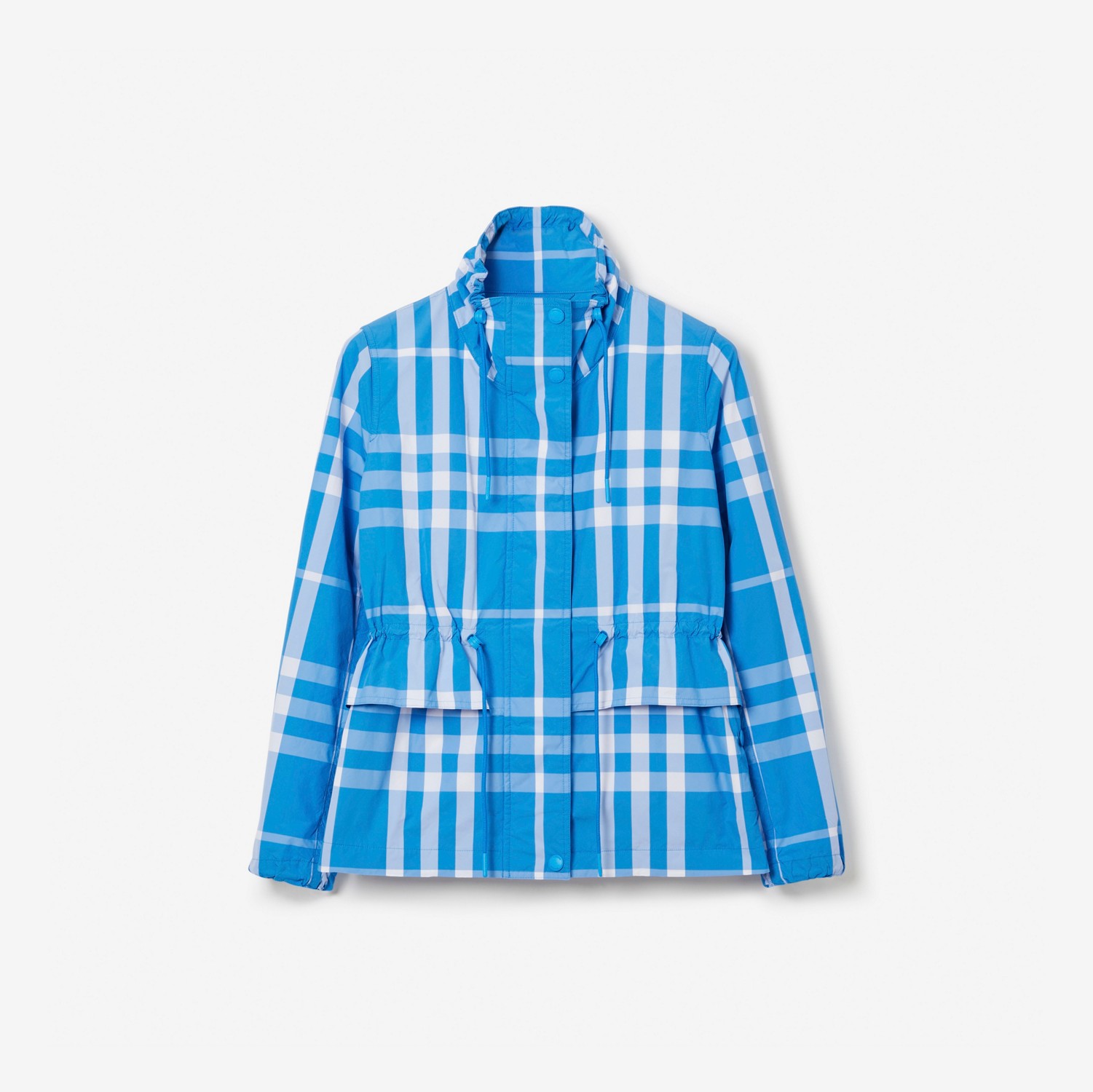Check Nylon Funnel Neck Jacket in Vivid Blue - Women | Burberry® Official