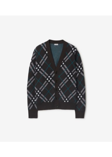 Check Wool Mohair Blend Cardigan