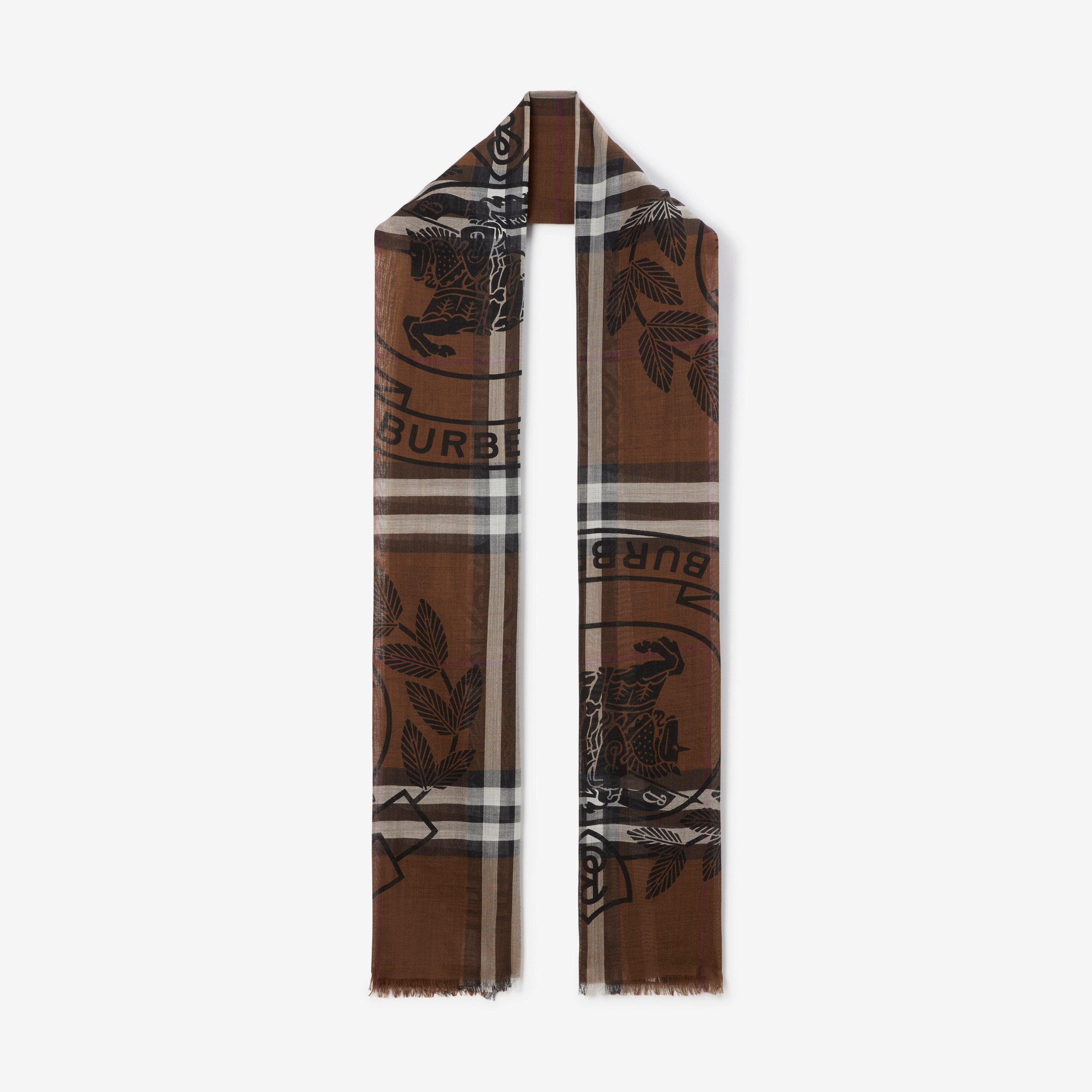 Echarpe de seda e lã com estampa de montagem (Marrom Bétula Escuro) | Burberry® oficial - 1