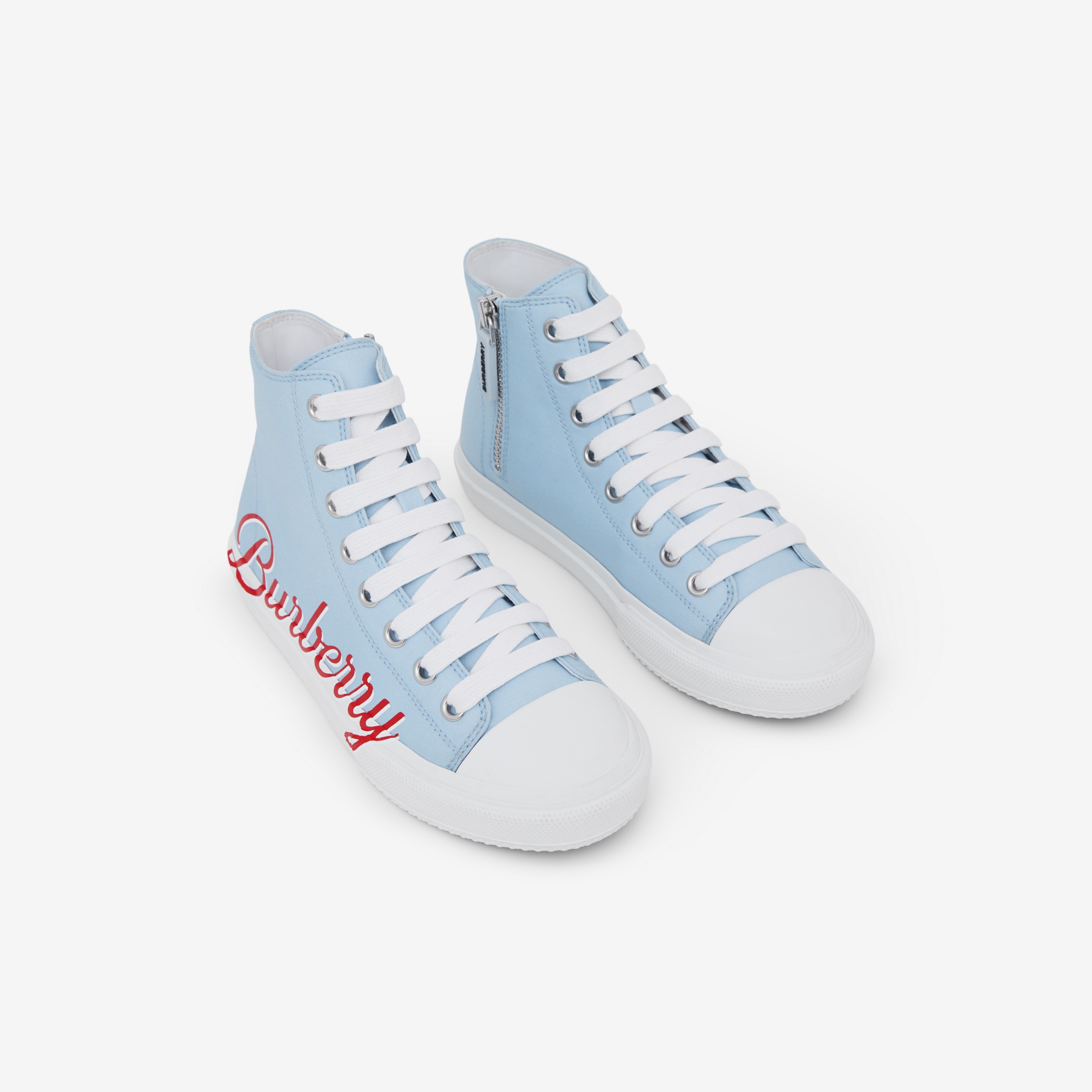 Logo Script Gabardine High-top Sneakers in Pale Blue - Children | Burberry® Official - 2