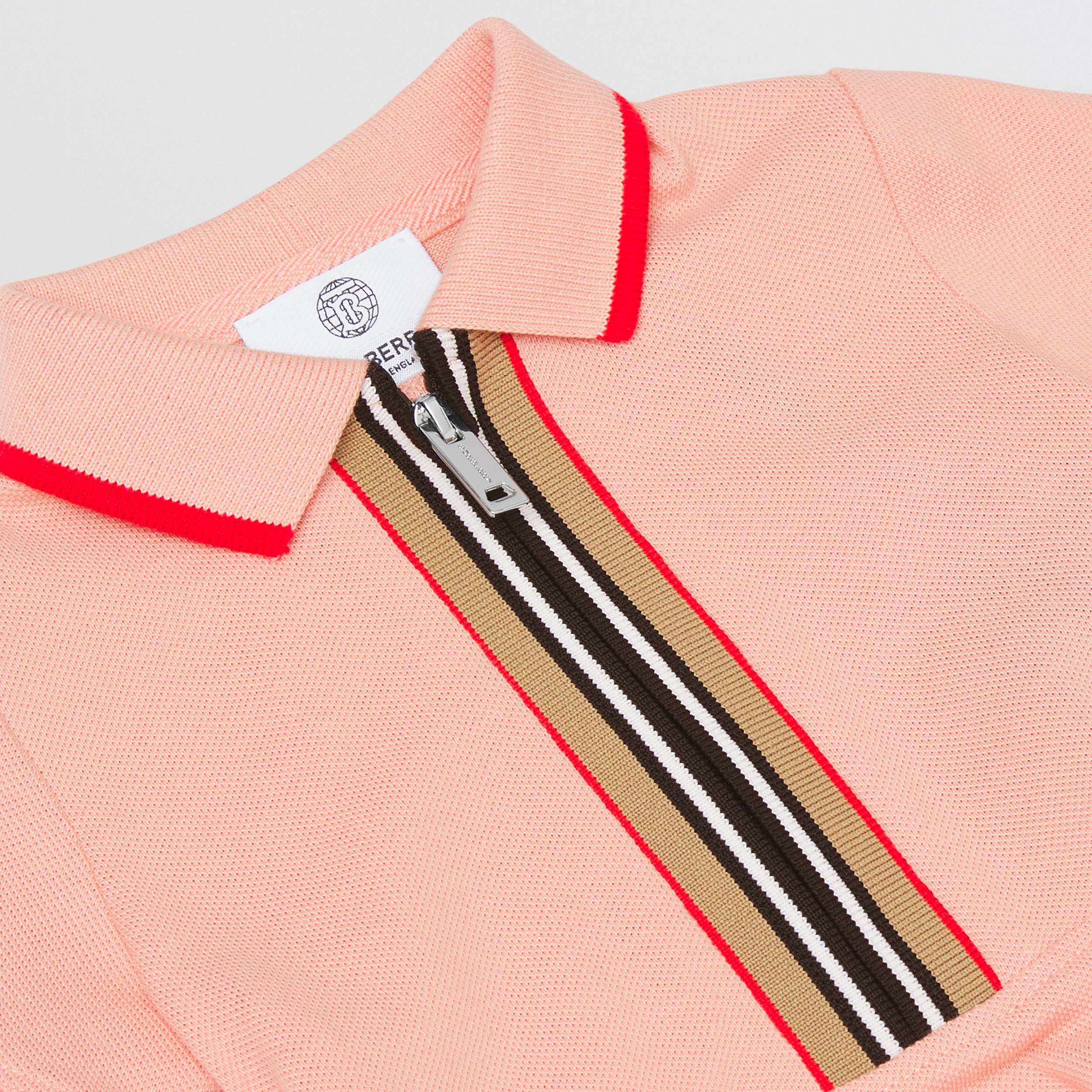 Vestido estilo camisa polo de algodão piquê com detalhe de listras icônicas (Rosa Argila Claro) - Crianças | Burberry® oficial - 2