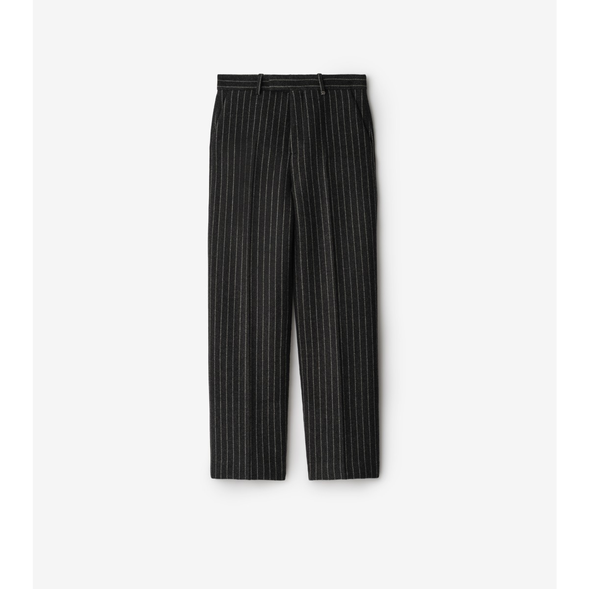 Shop Burberry Pinstriped Wool Blend Tailored Trousers In Black