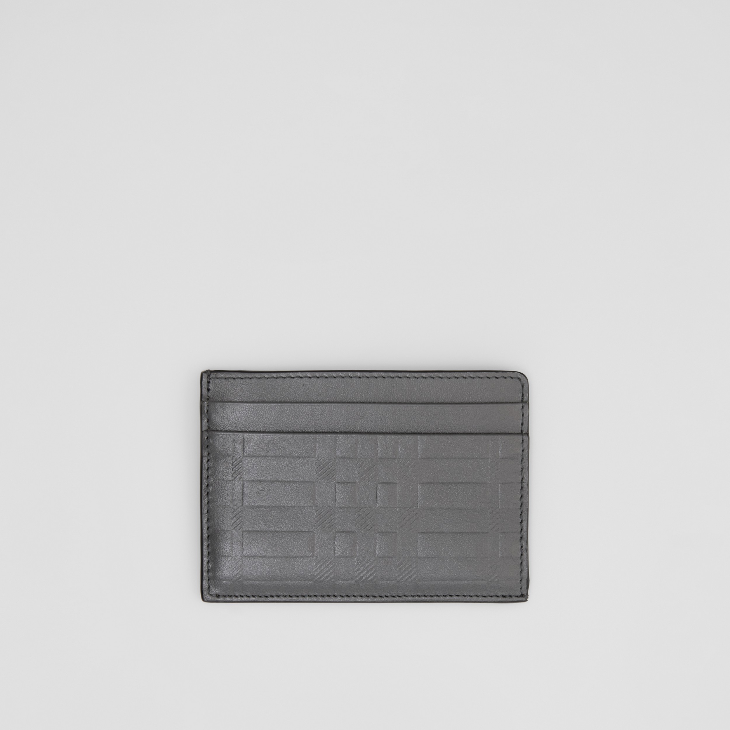 Embossed Check Leather Card Case in Dark Ash Grey - Men | Burberry® Official - 1