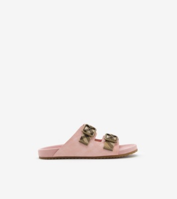 Check Suede Urchin Sandals in Peony pink - Women | Burberry® Official
