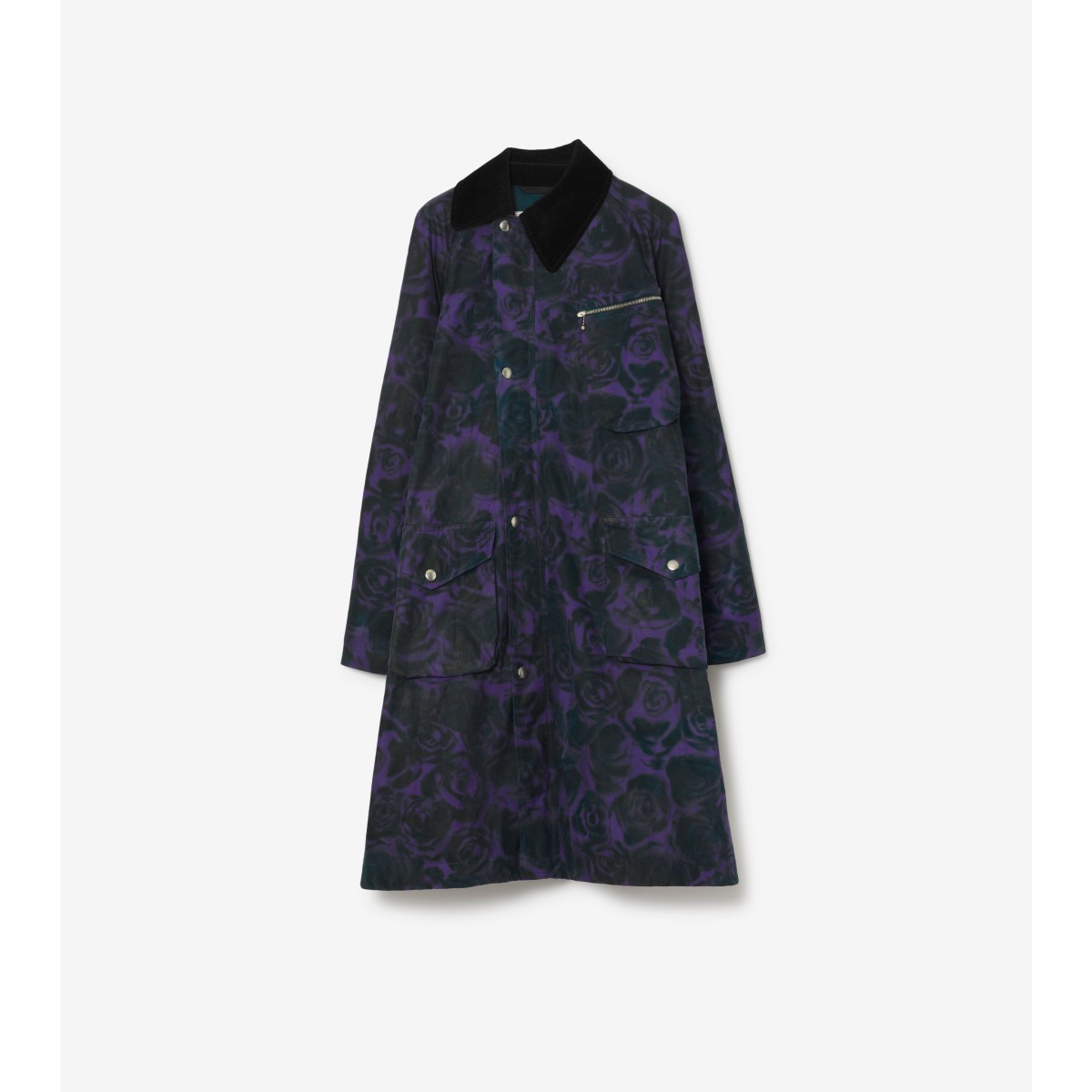 Burberry Rose Print Cotton Car Coat In Vine