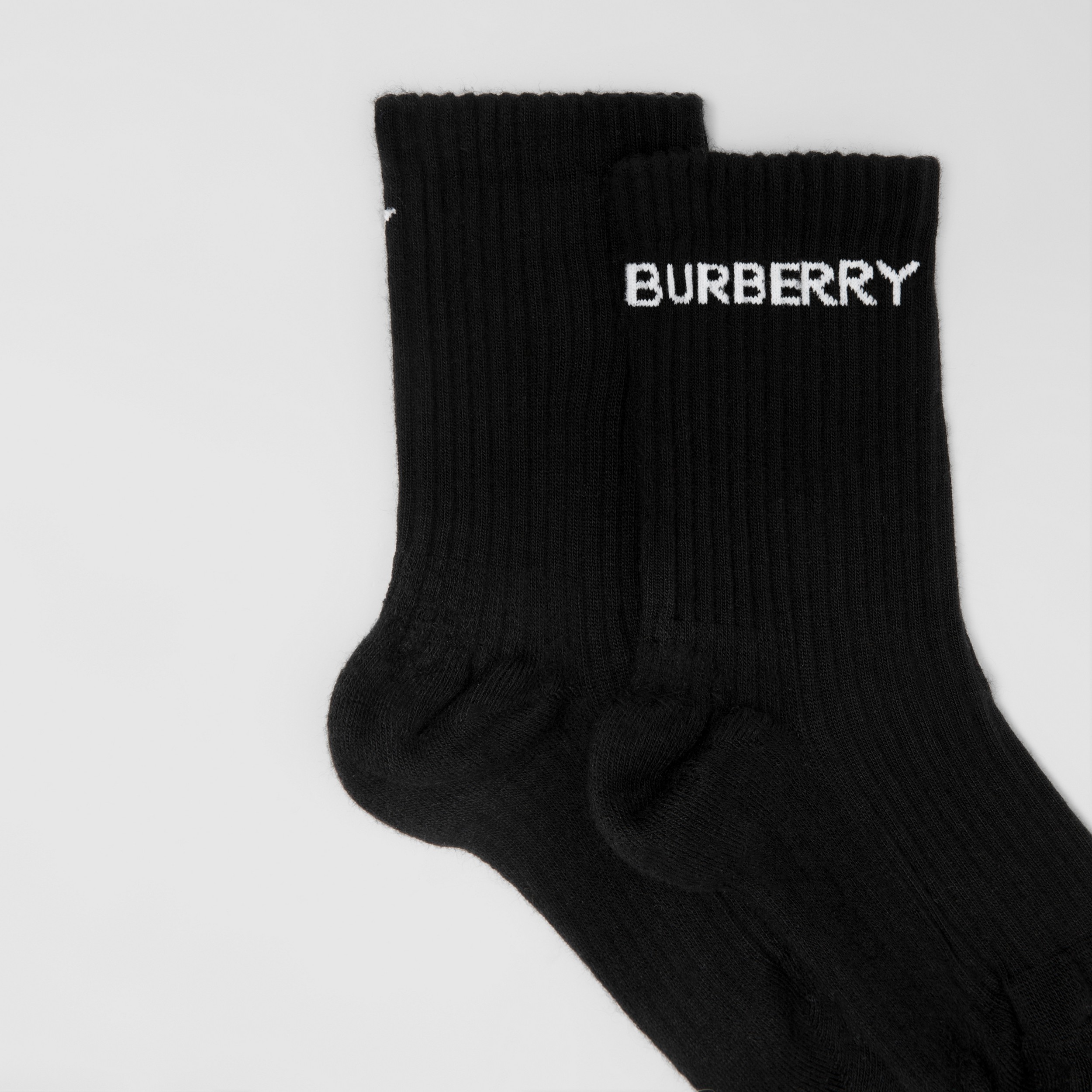Logo Intarsia Technical Stretch Cotton Socks in Black | Burberry® Official - 2