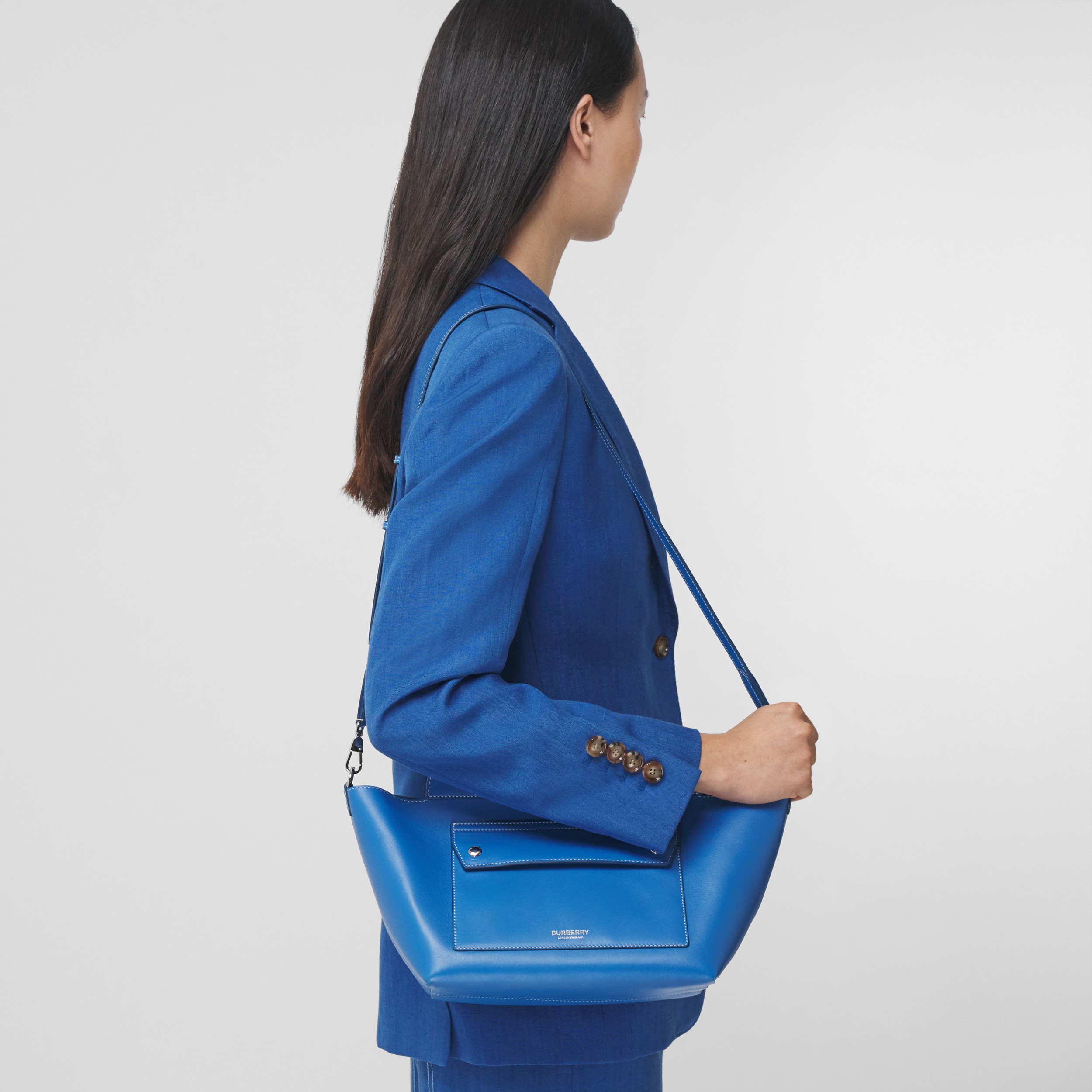Mini Leather Soft Pocket Tote in Warm Royal Blue - Women | Burberry ...