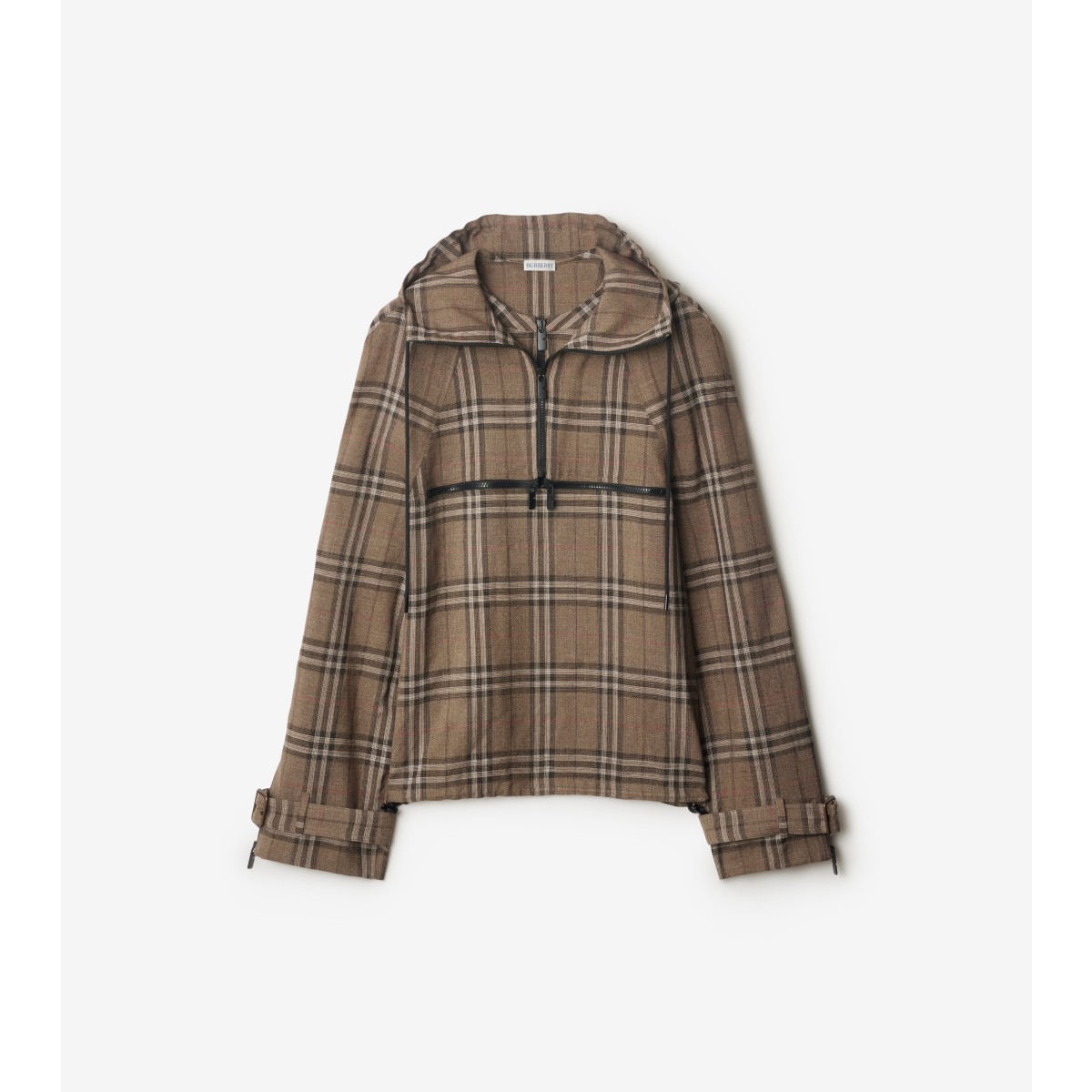 Burberry Half-zip Jacket With Check Pattern In Silk Blend Men In Brush